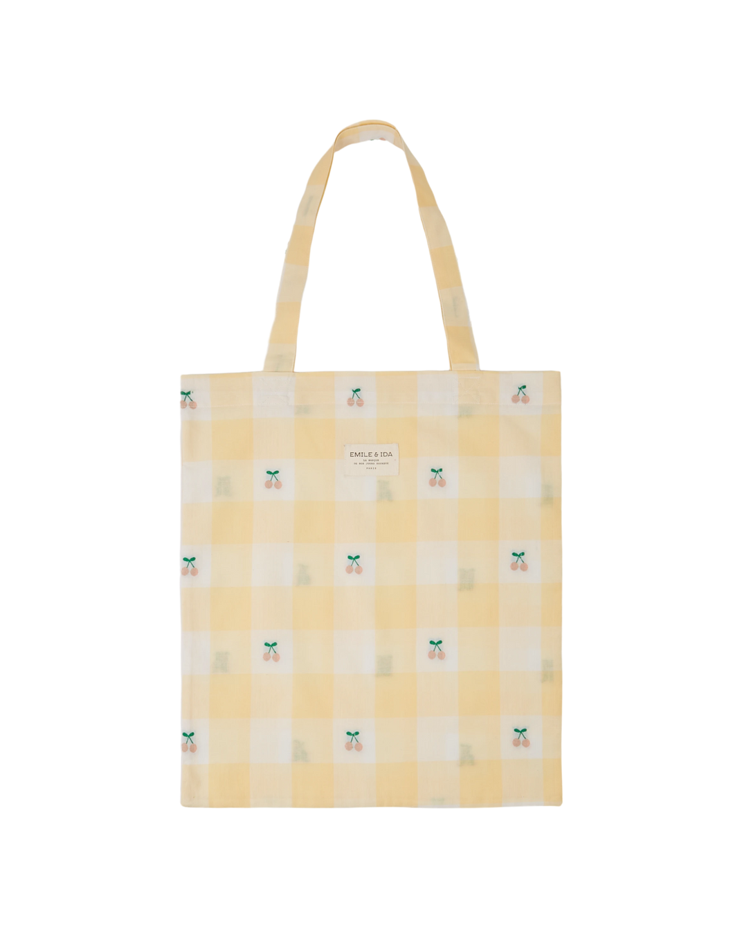 Yellow gingham cherry tote bag