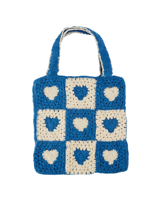 emile et ida Tote bag crochet coeur bleu