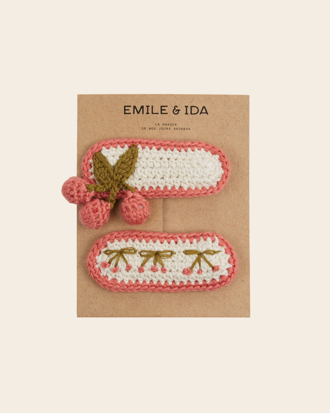 2 barrettes cerise en crochet rose