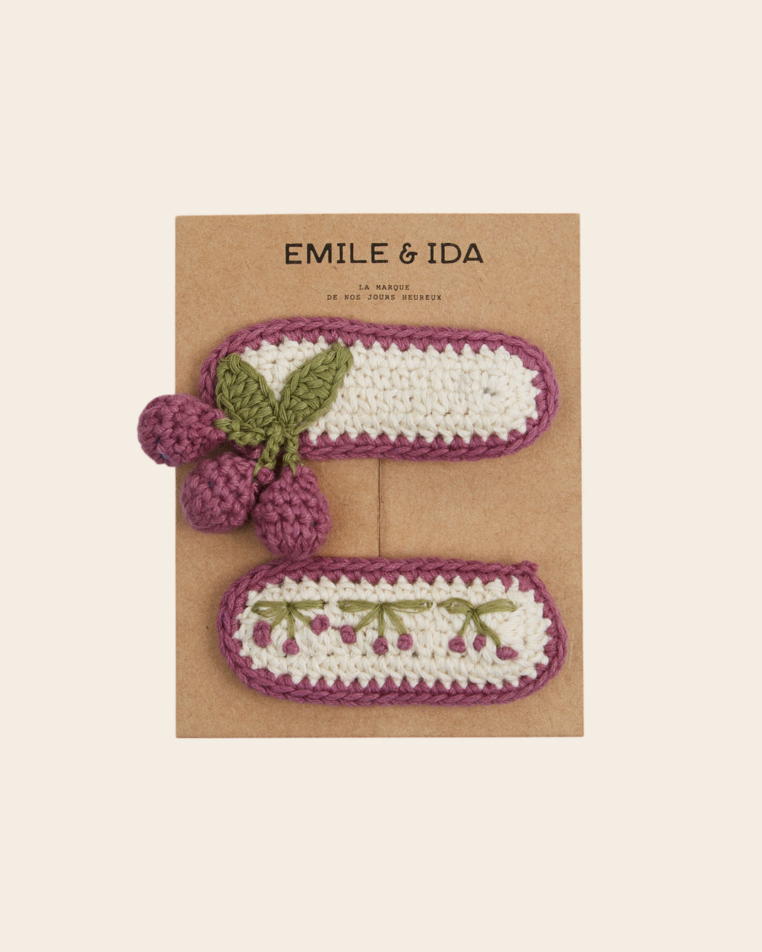 2 barrettes cerise en crochet violet