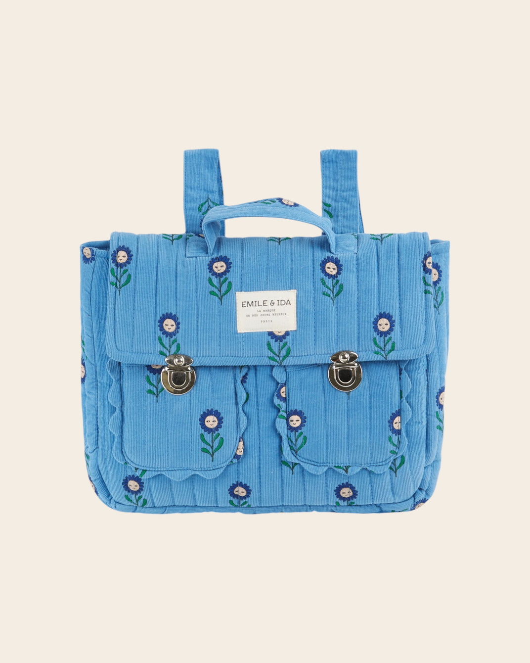 Cartable matelassé marguerite bleu