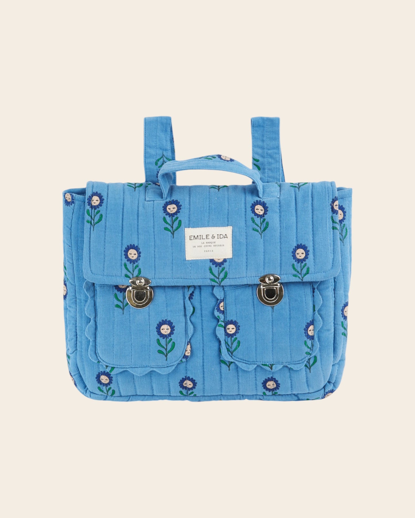 Cartable matelassé marguerite bleu