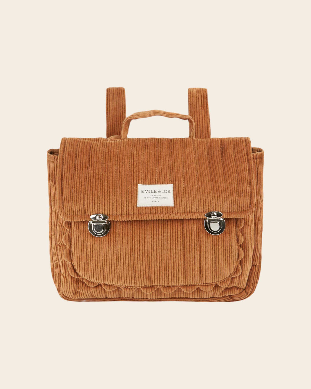 Cartable velours matelassé caramel