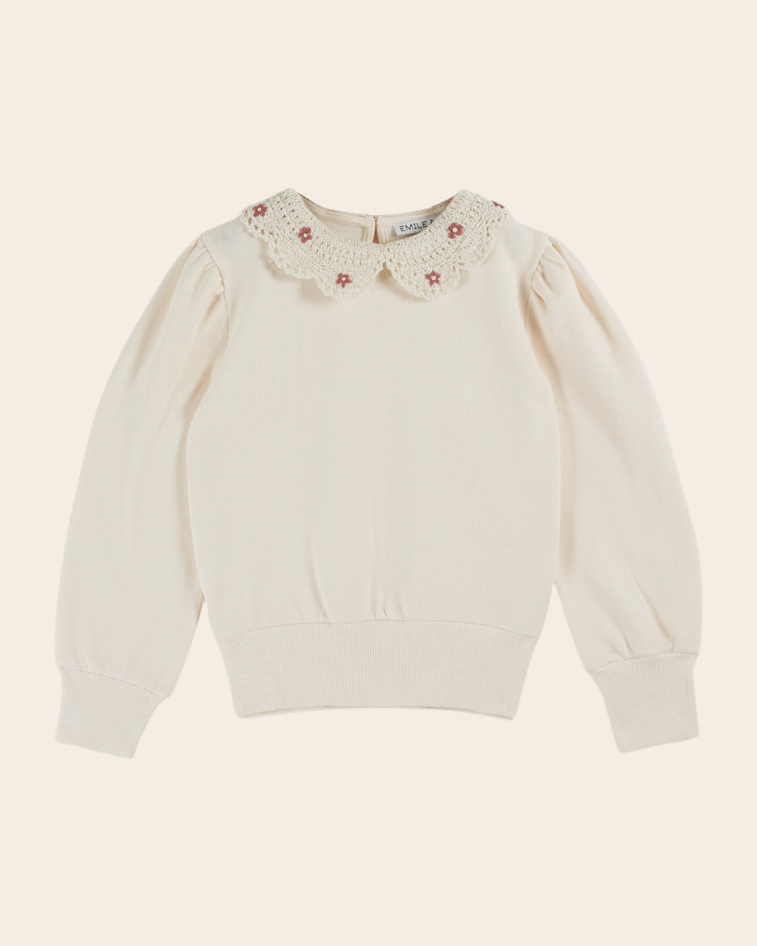 cream crocheted collar sweatshirt