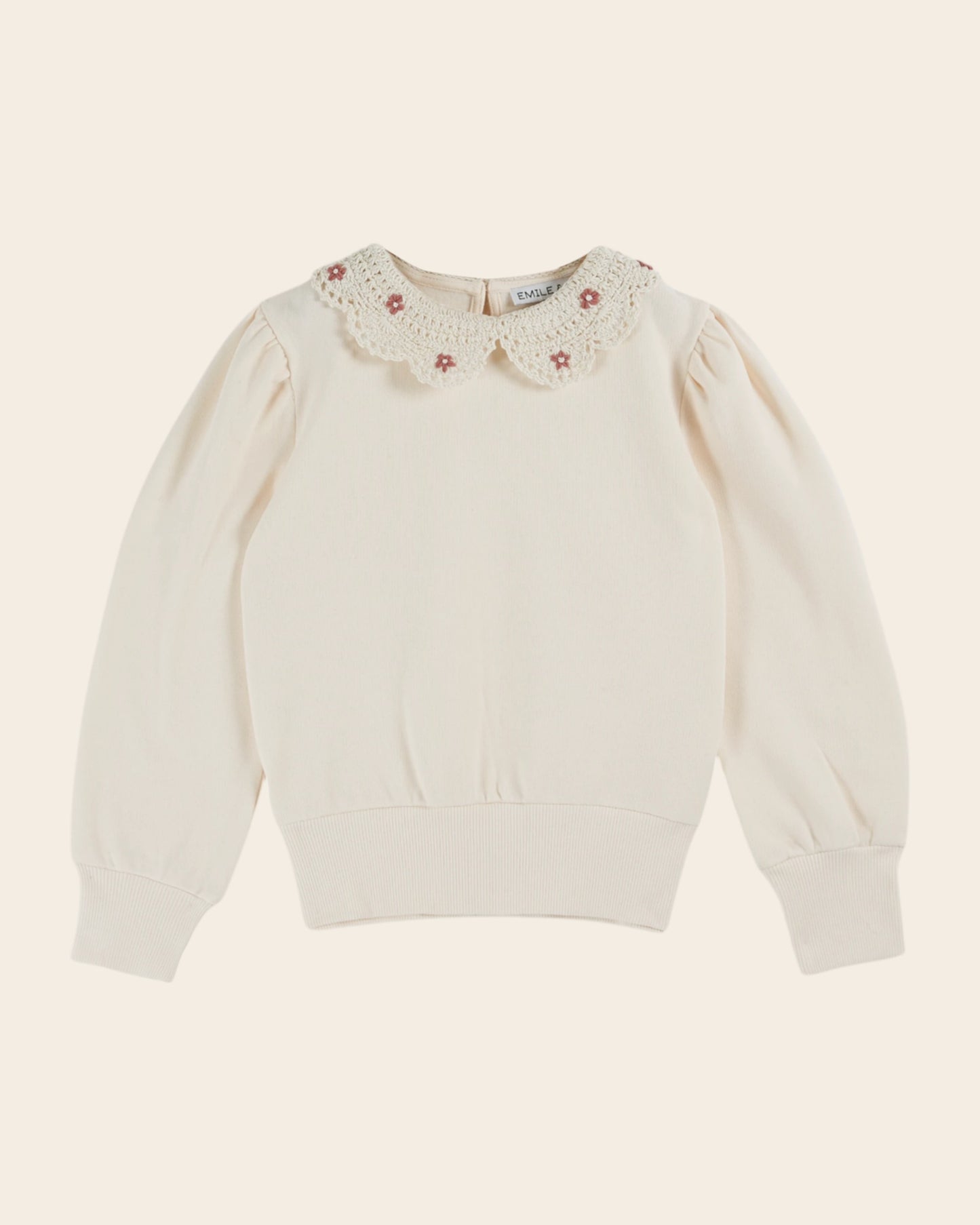 Sweat col crochet coton bio crème