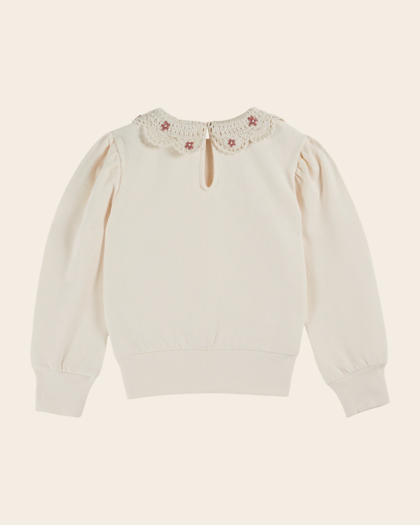 Sweat col crochet coton bio crème