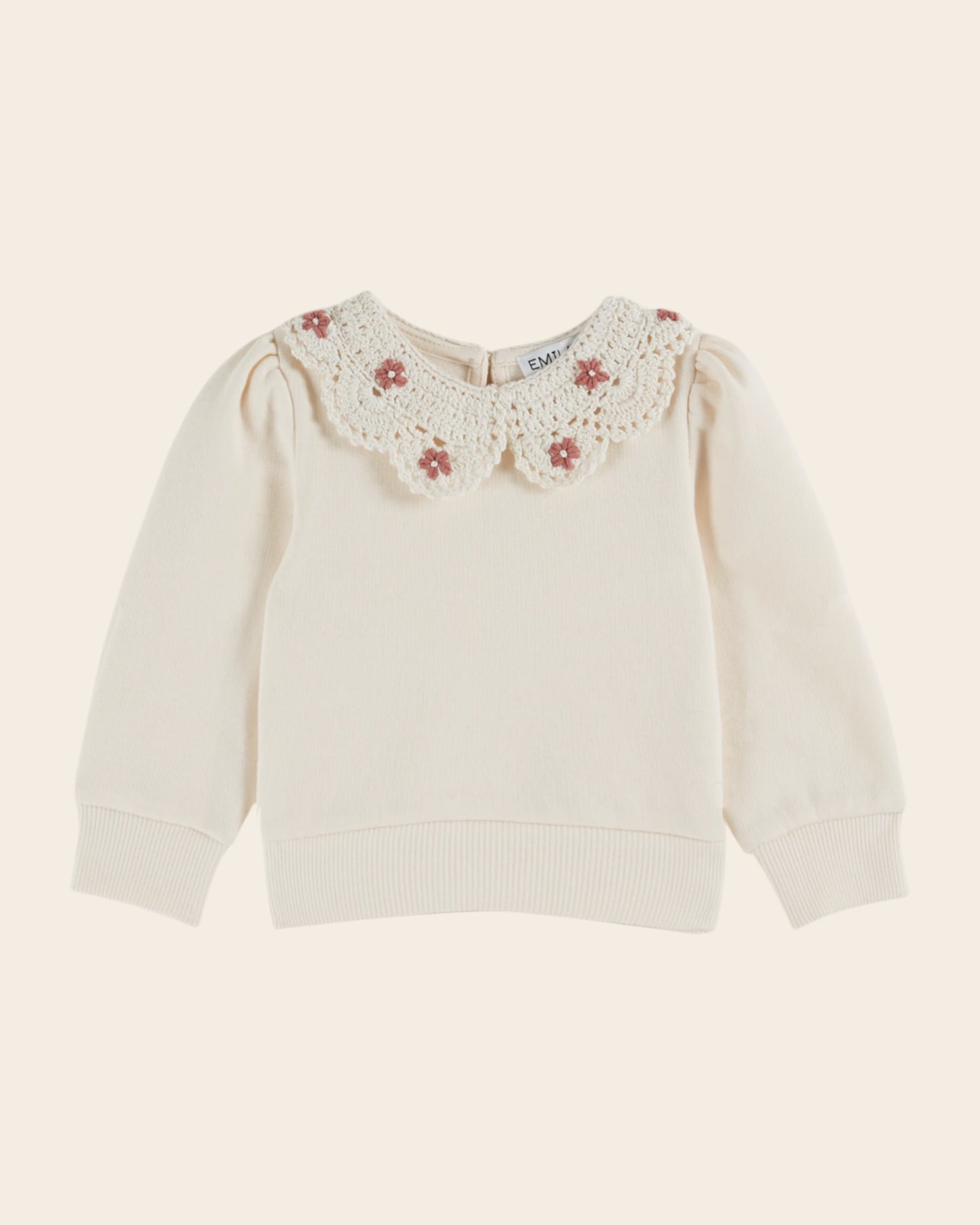 Sweat col crochet coton bio crème