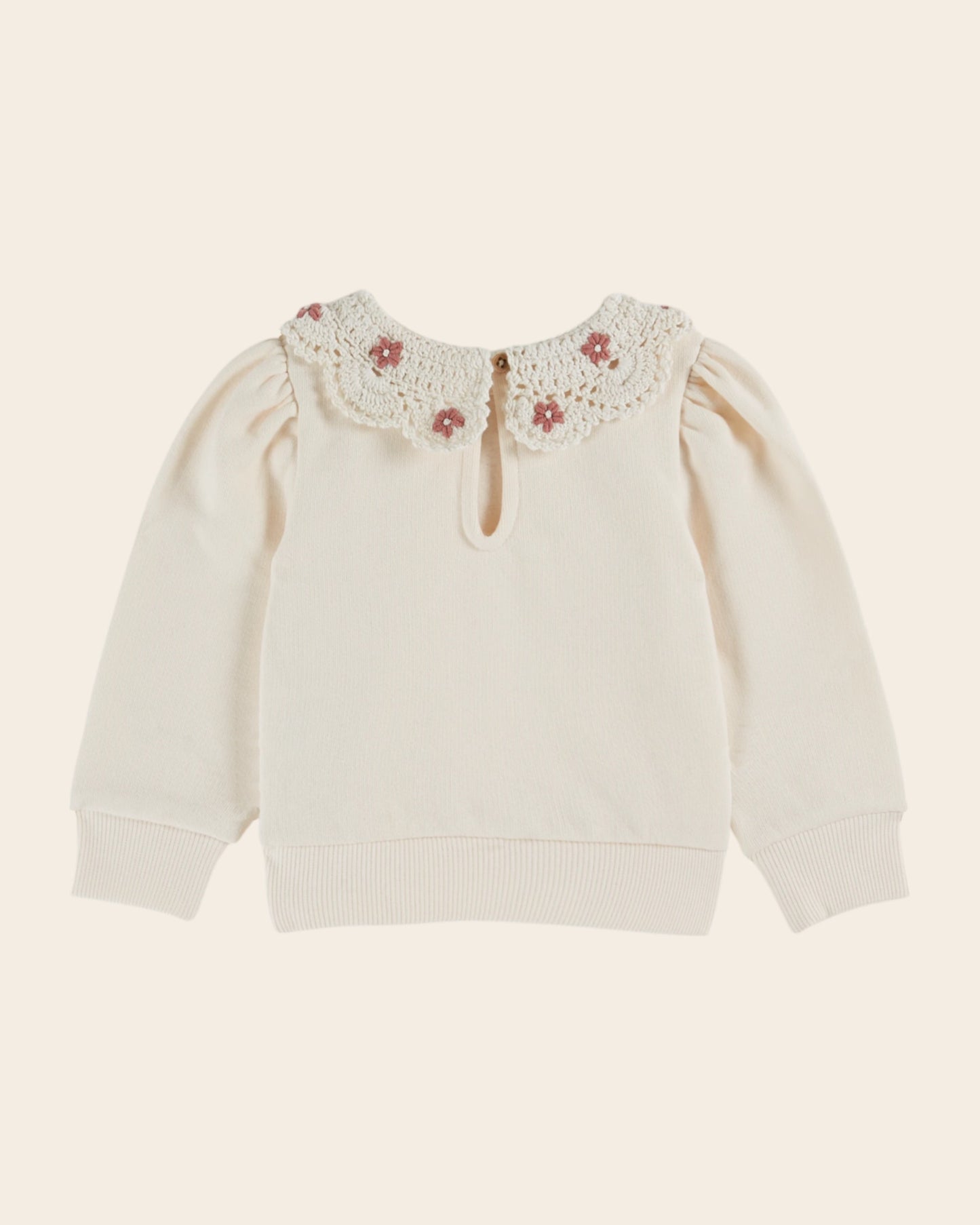 Sweat col crochet coton bio crème