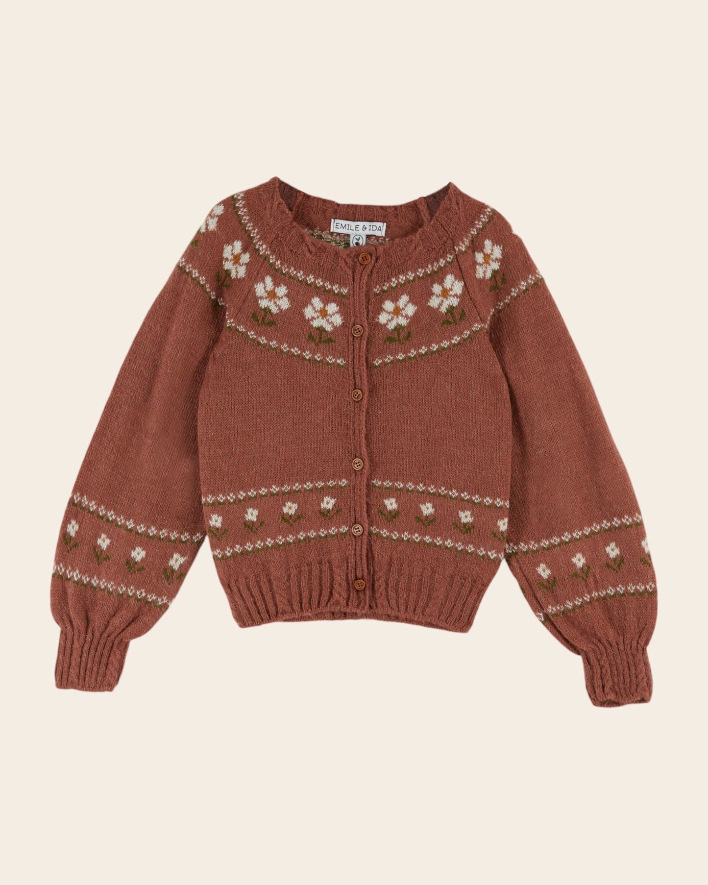 Cardigan jacquard marguerite bois de rose