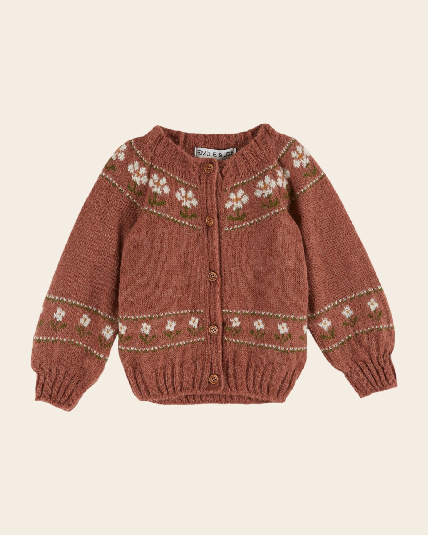 Cardigan jacquard marguerite bois de rose