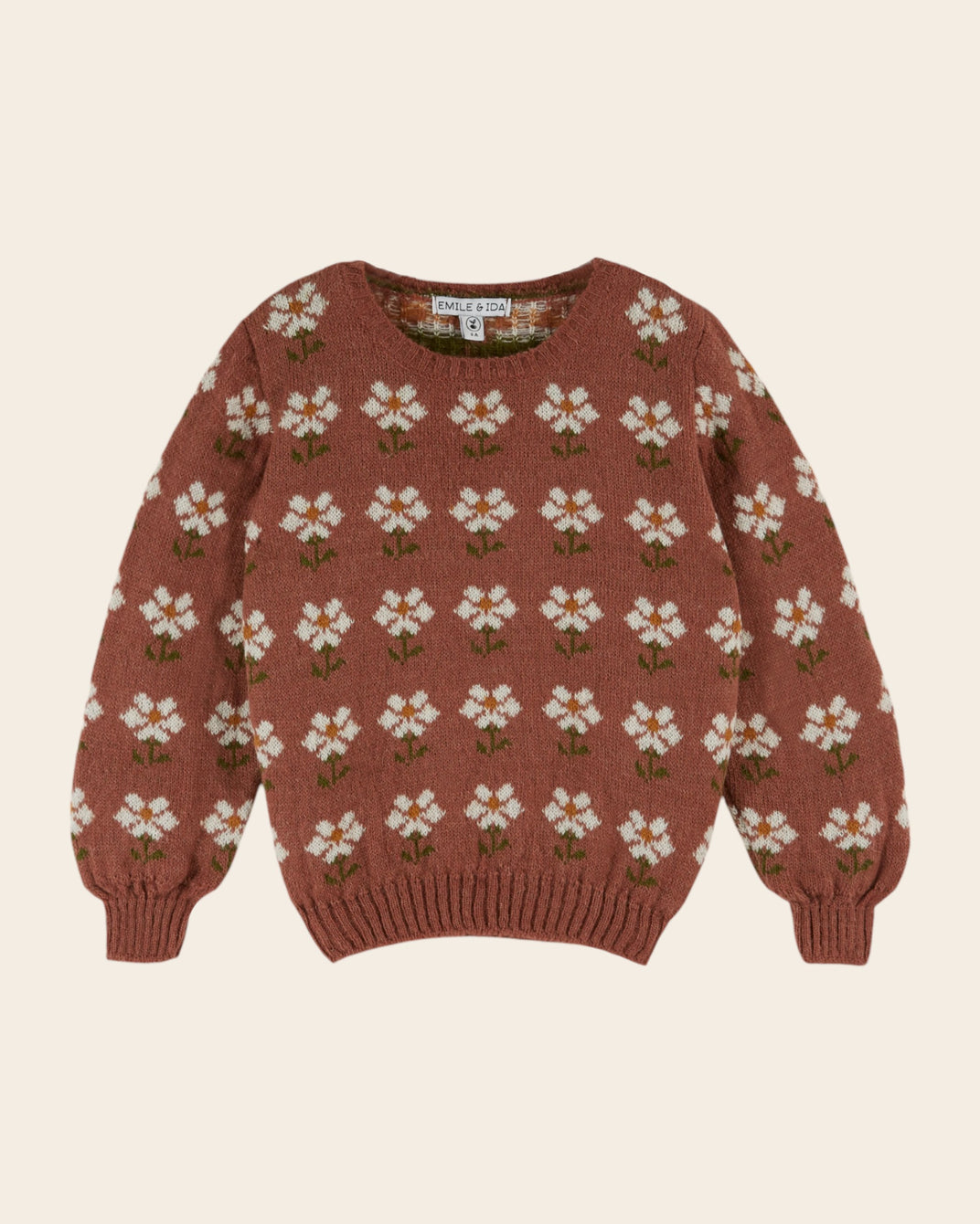 Pull jacquard marguerite bois de rose