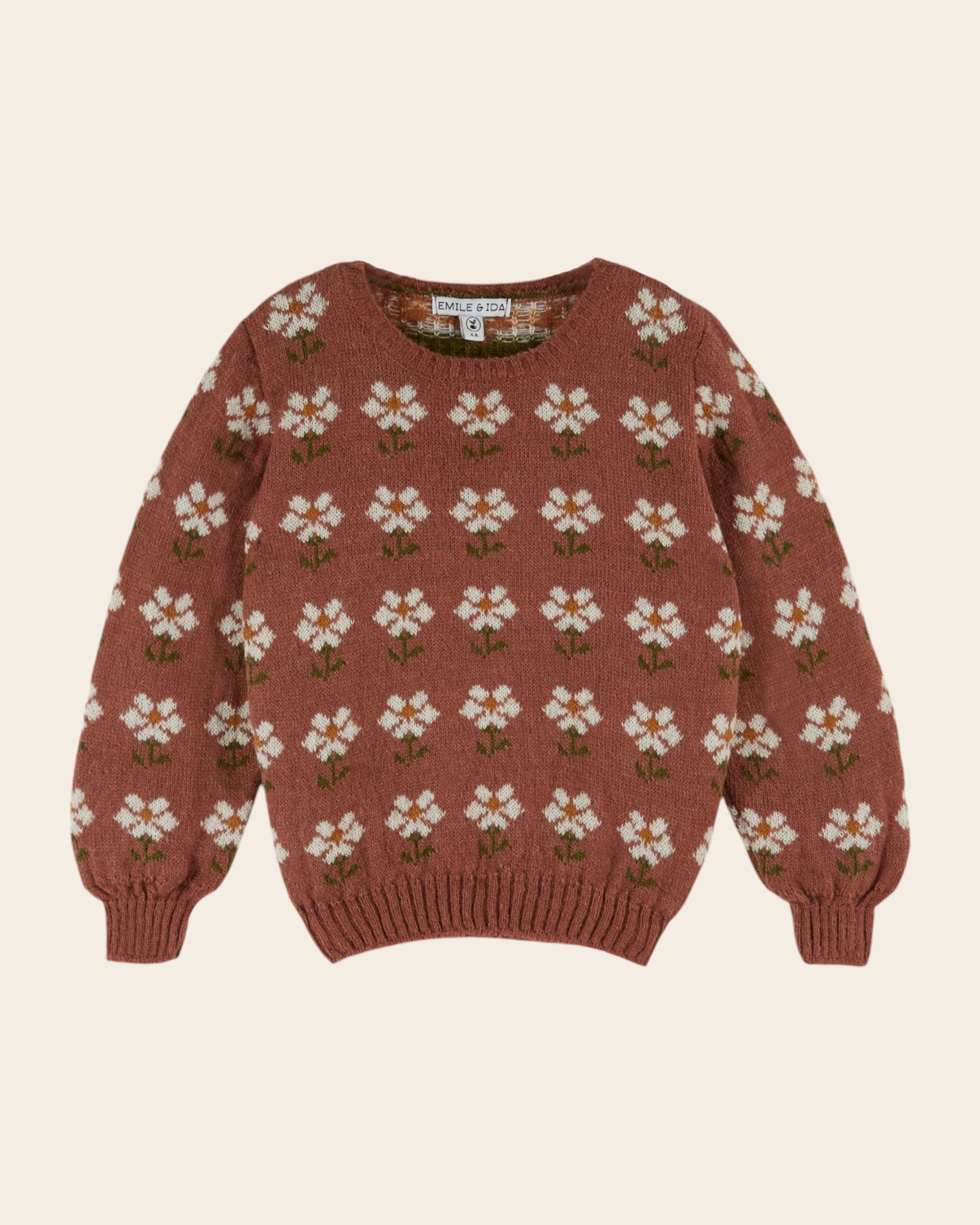 Pull jacquard marguerite bois de rose