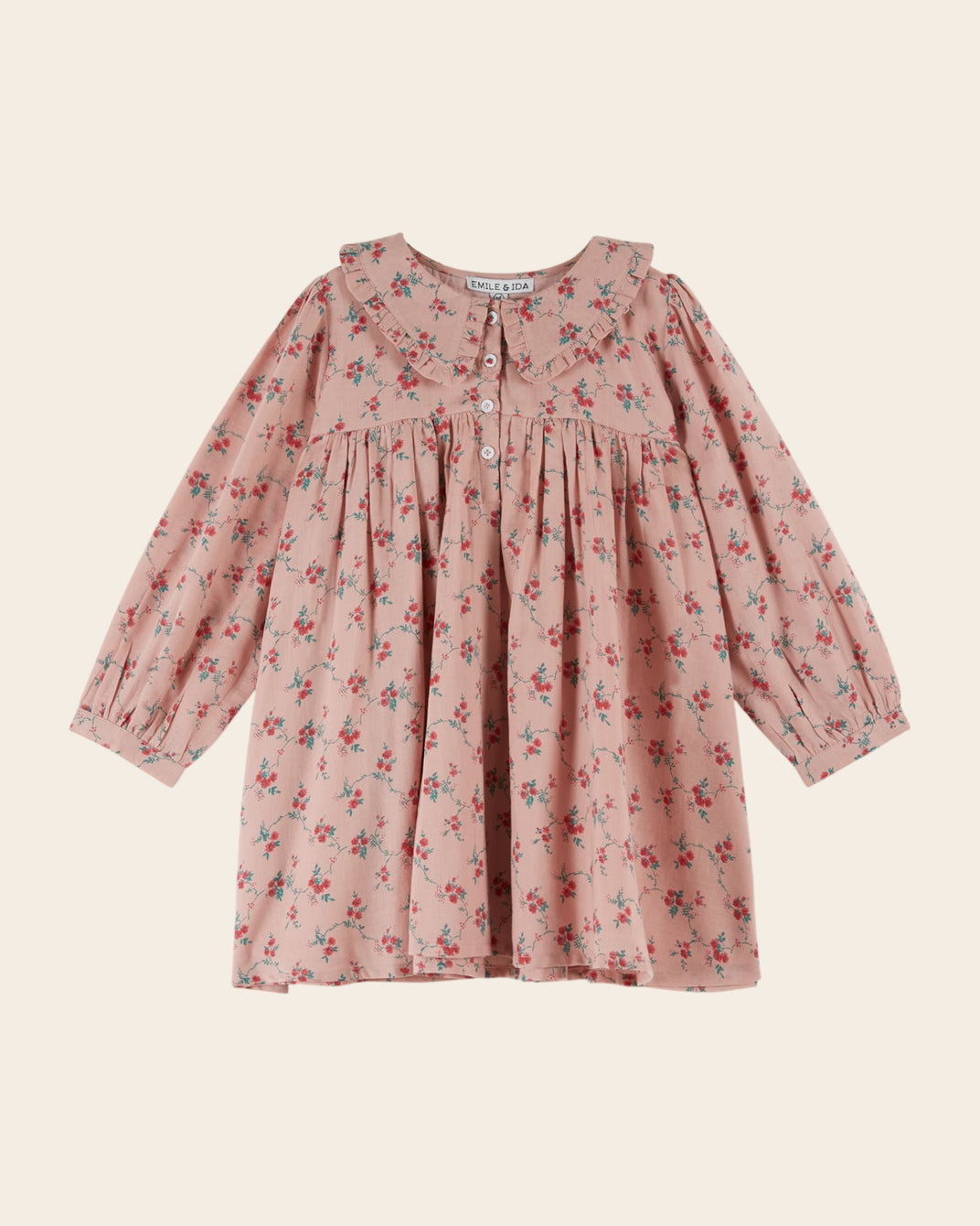 Robe ample rose à fleurs rouges