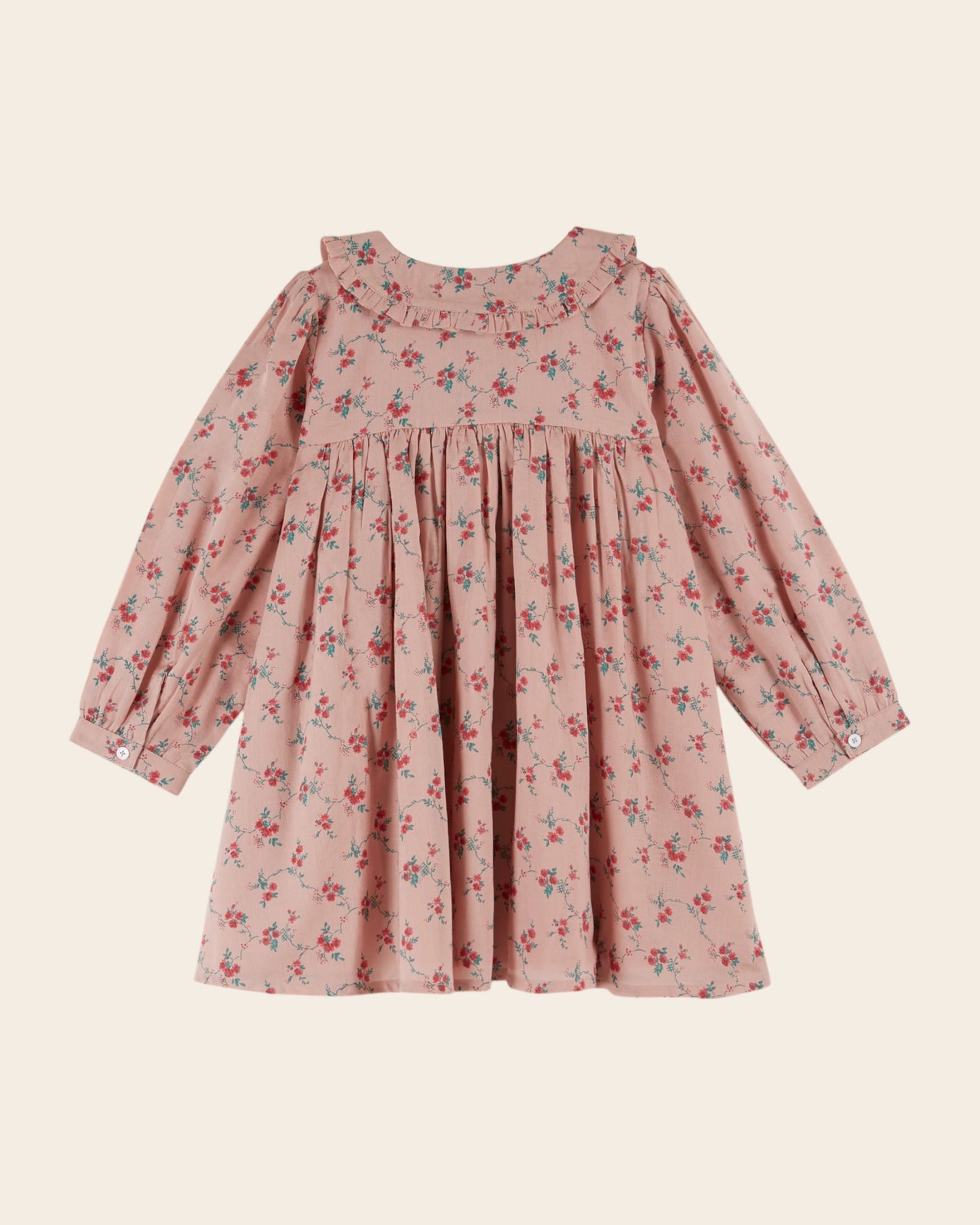 Robe ample rose à fleurs rouges
