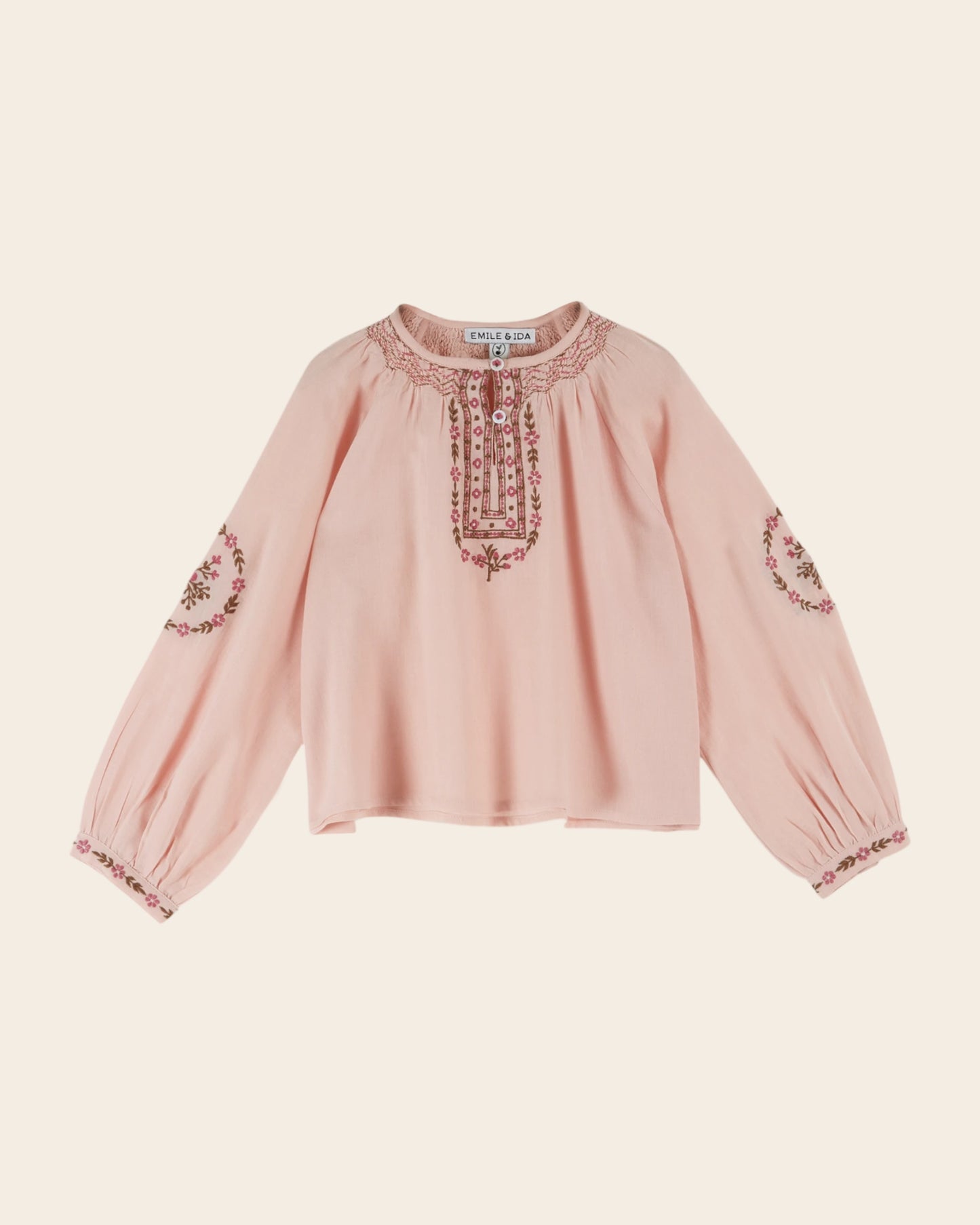 ethnic peony embroidered blouse