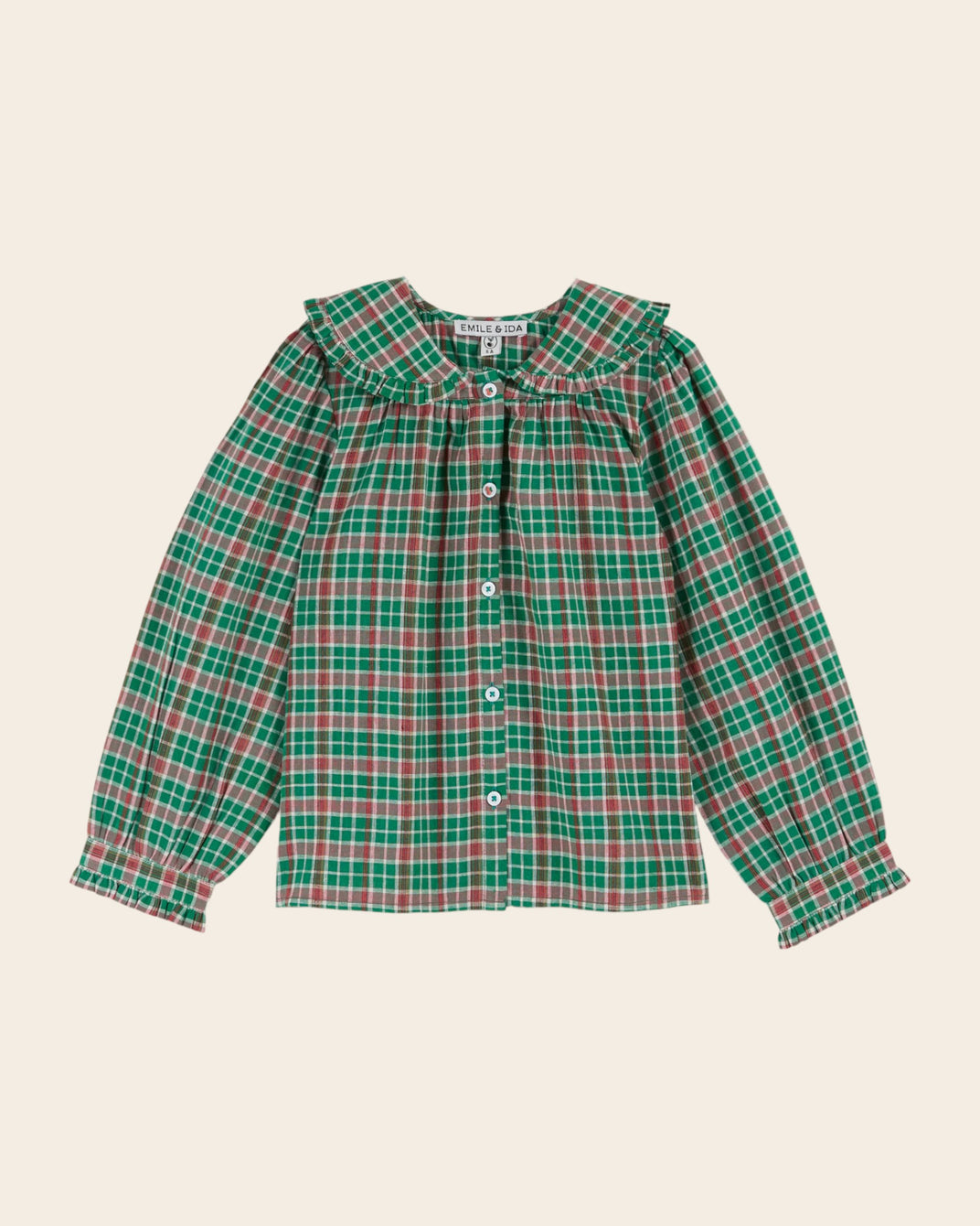 Madras blouse with tartan bow collar