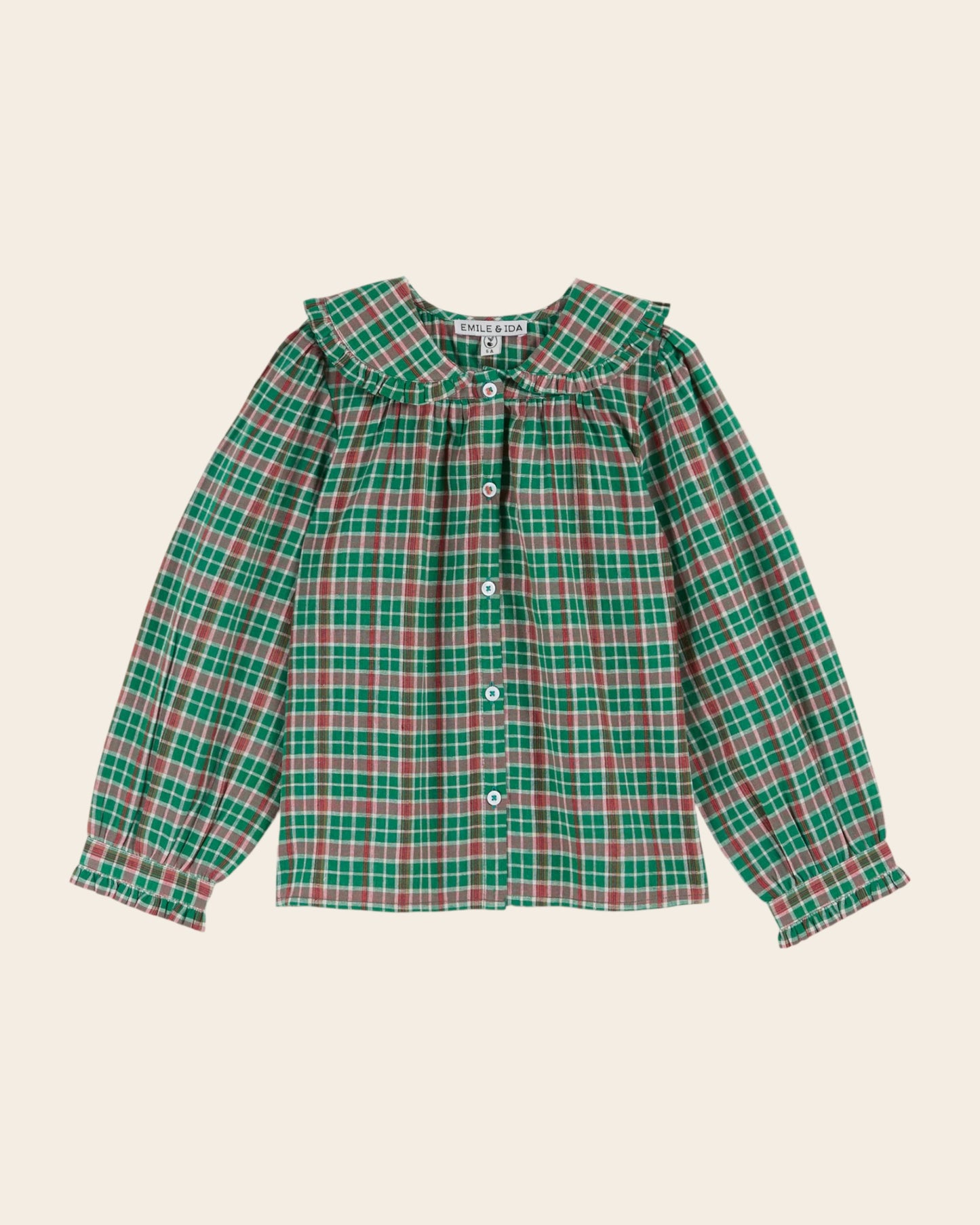 Blouse à carreaux vert et rose