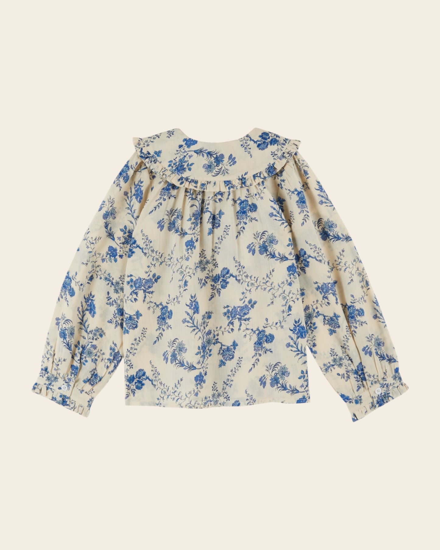 orchid blouse with bow collar and blue orchid