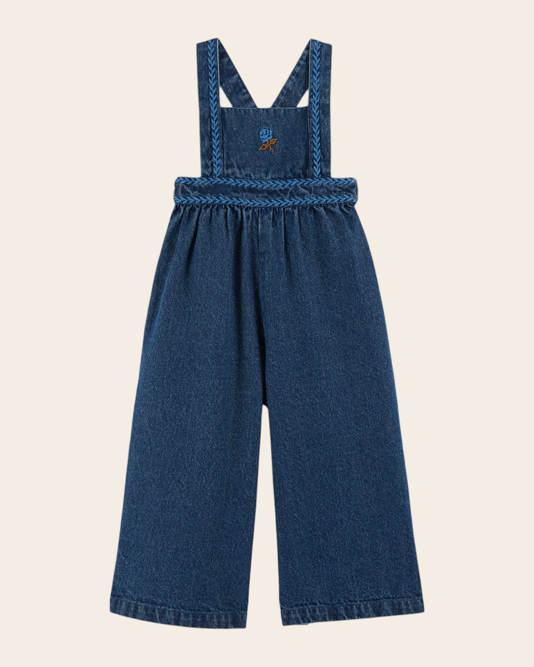 Salopette brodée denim bleu
