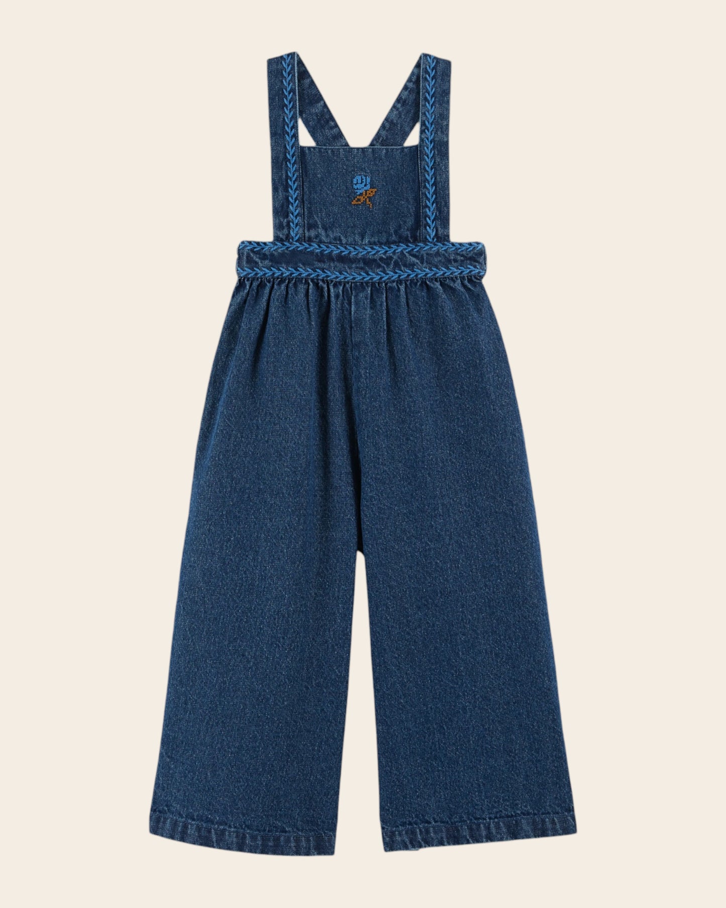 embroidered denim overalls