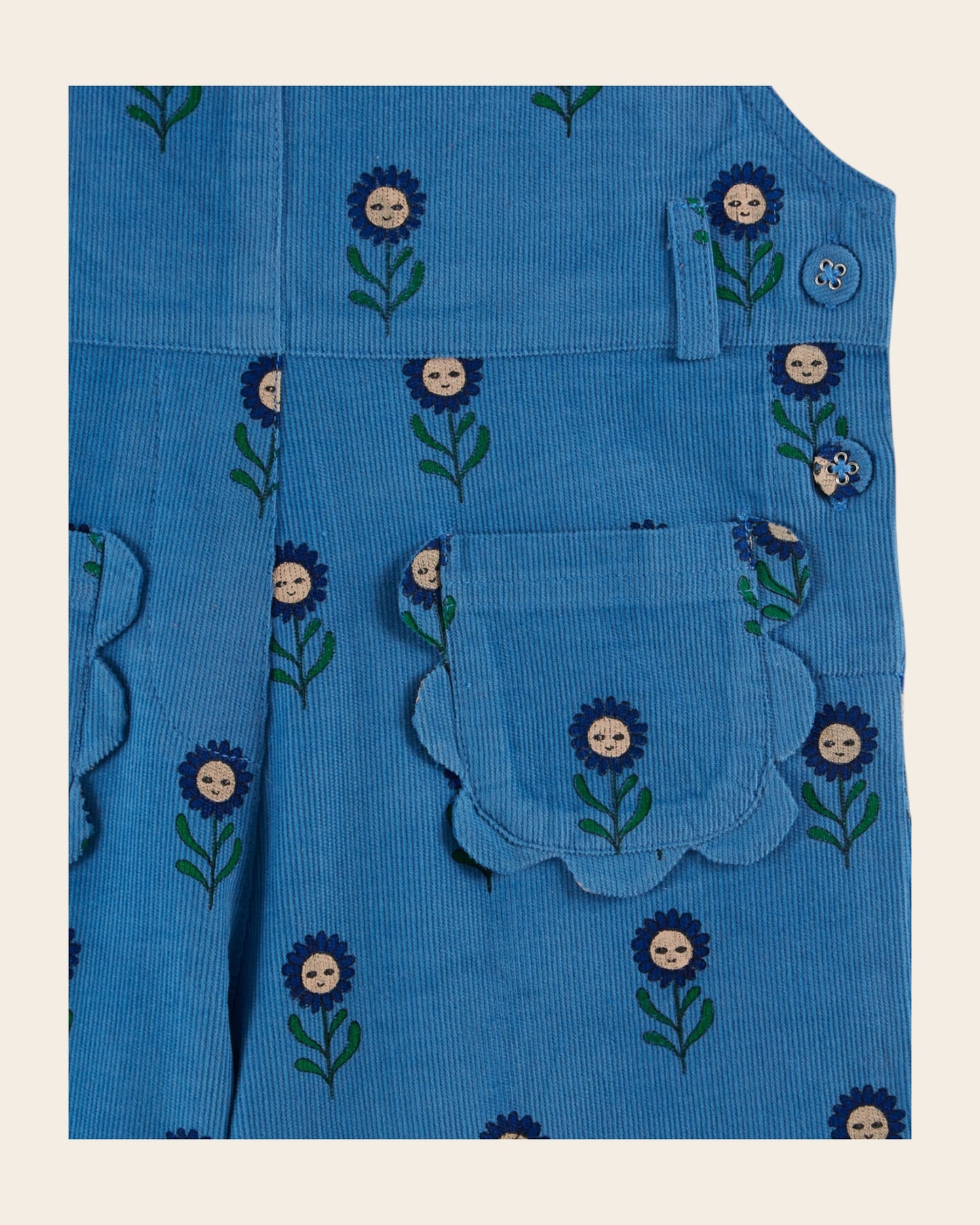 Salopette velours marguerite bleu