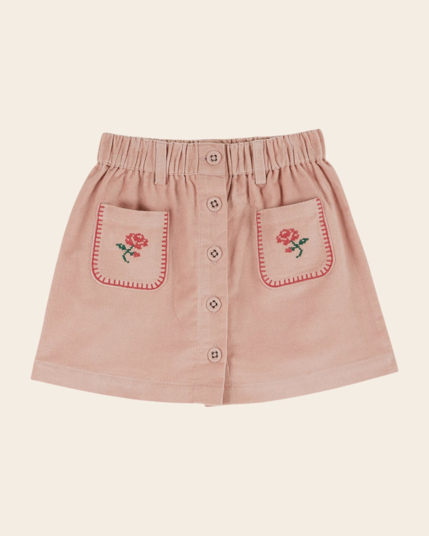 skirt with embroidered peony flower pockets