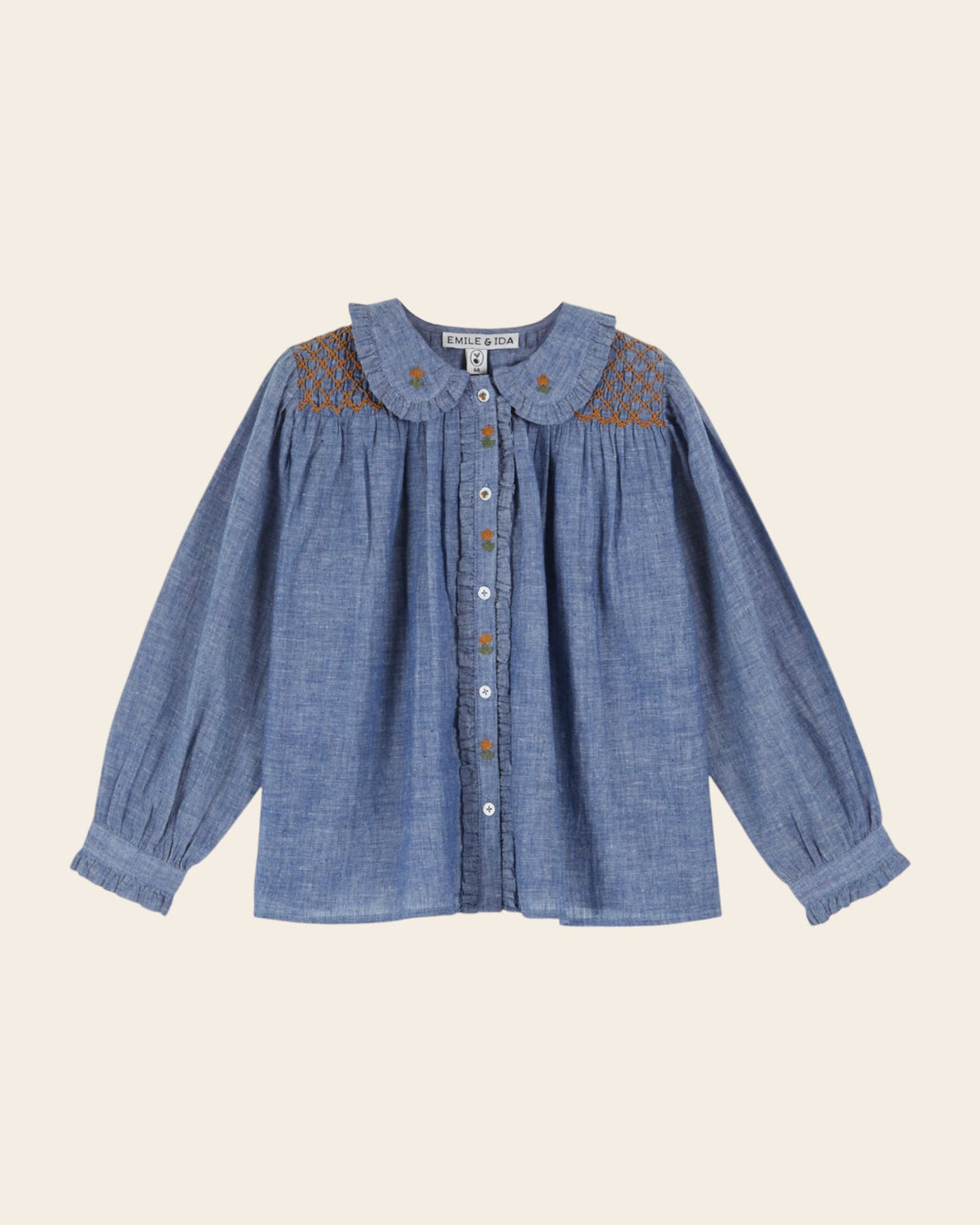 chambray smocked blouse