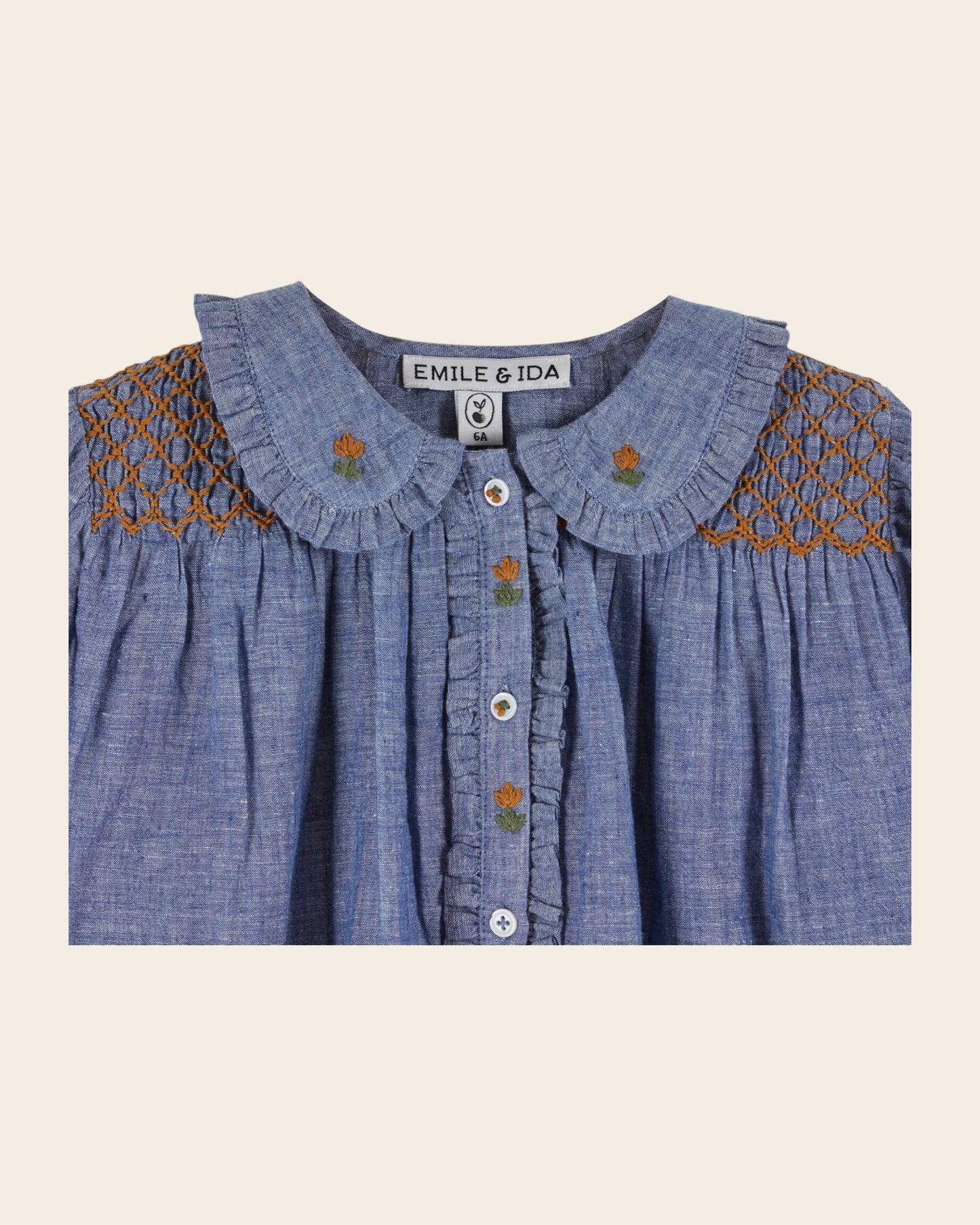 chambray smocked blouse