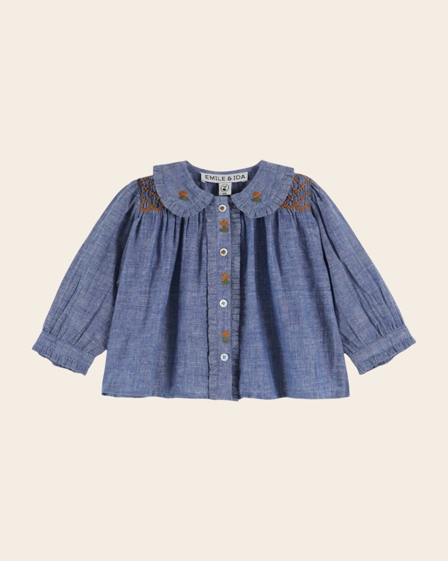 chambray smocked blouse