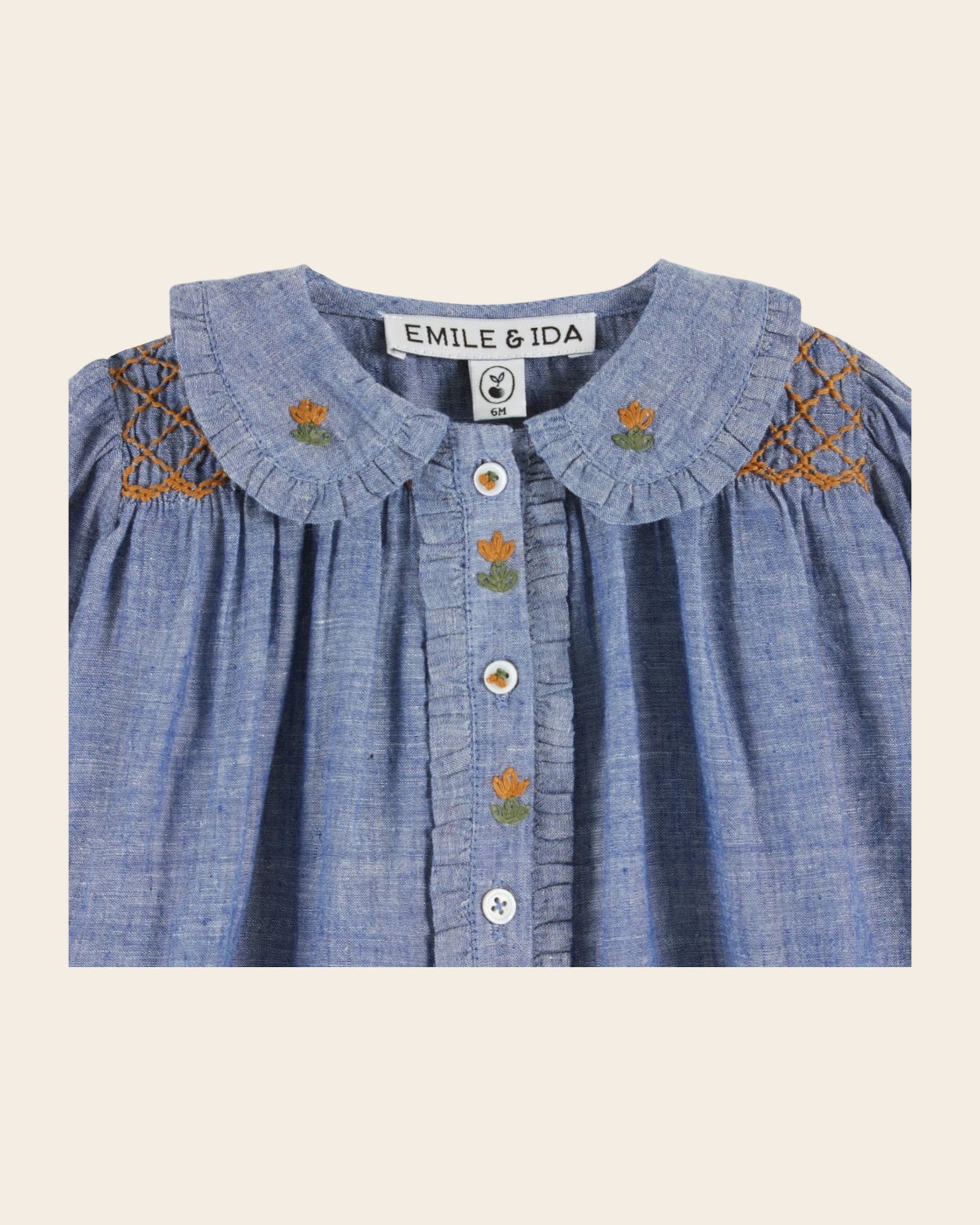 chambray smocked blouse
