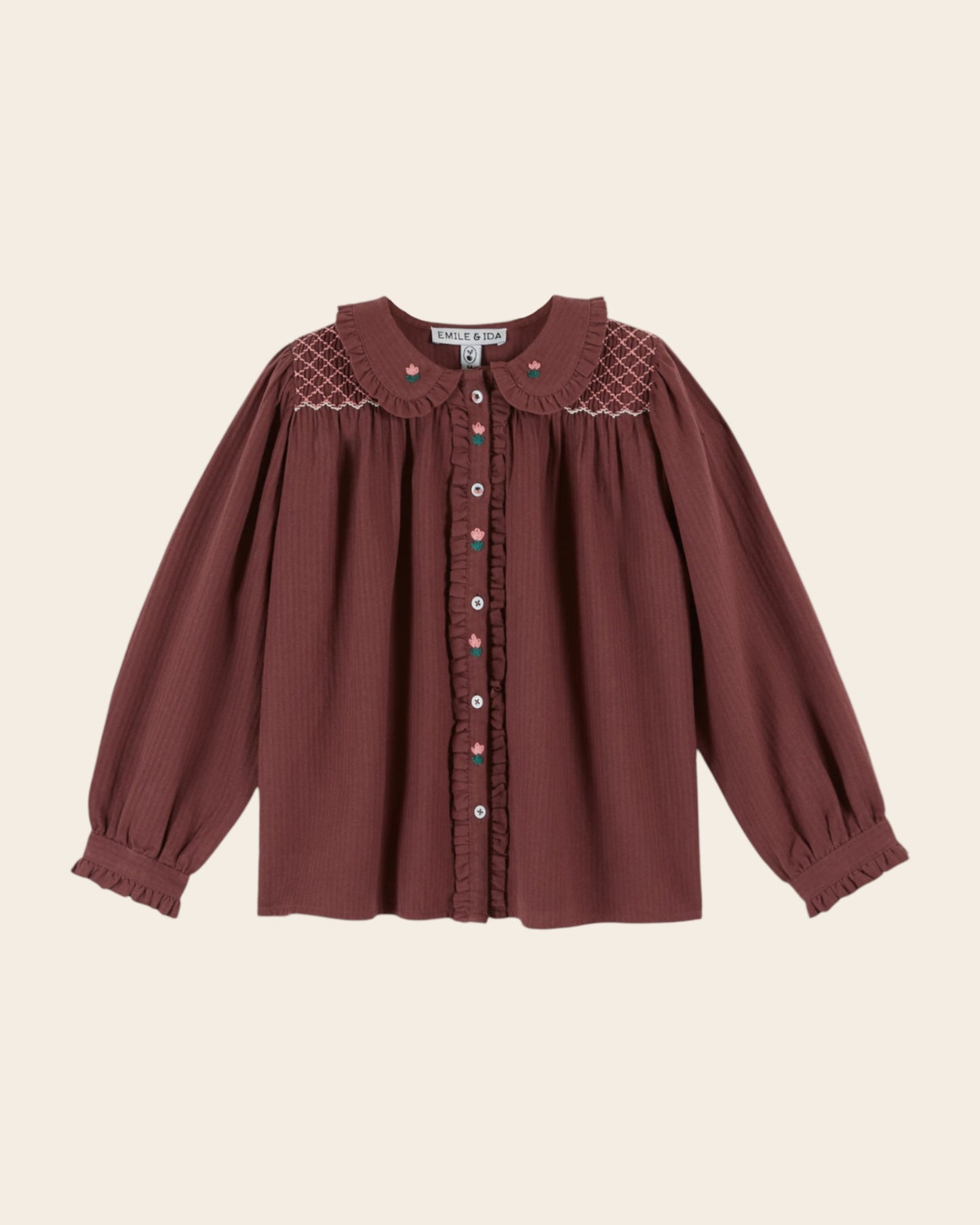 Blouse smockée violine