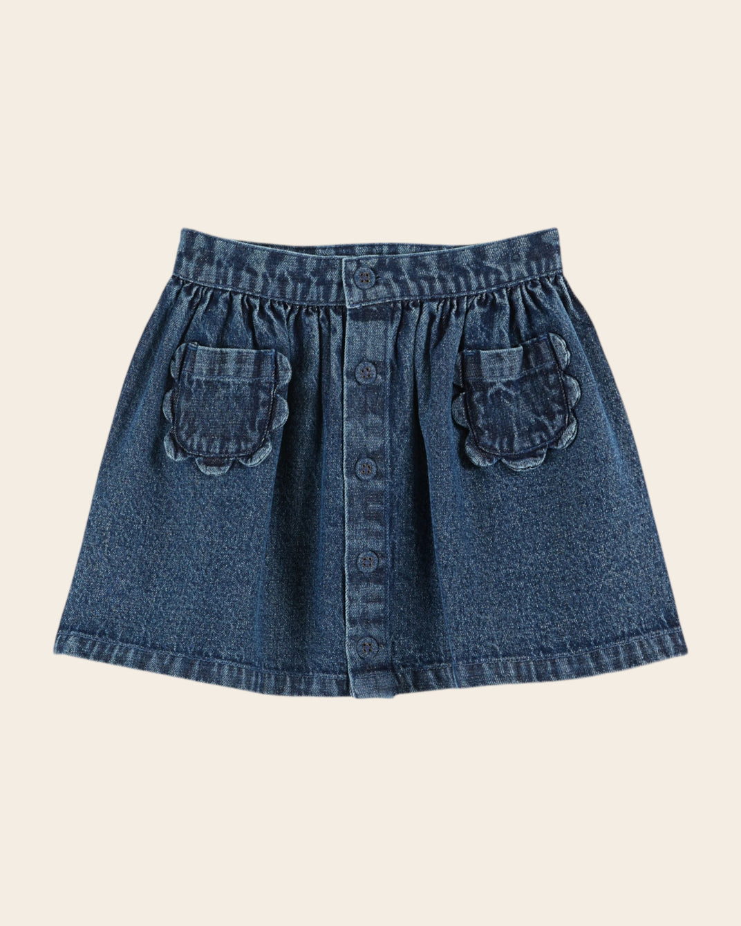 Jupe poches fleurs denim