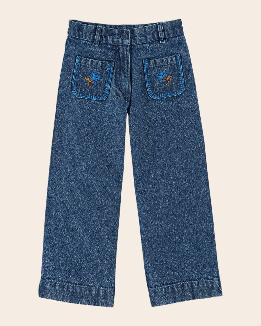 embroidered denim pants