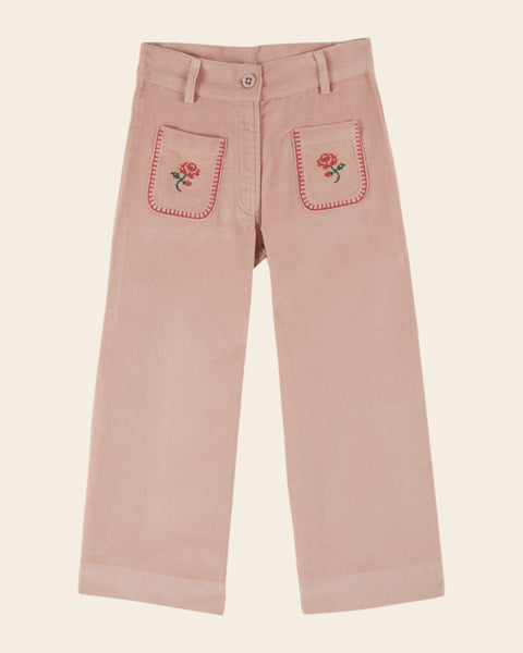 peony embroidered velvet pants