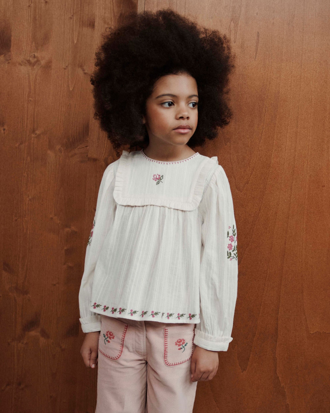 peony embroidered velvet pants