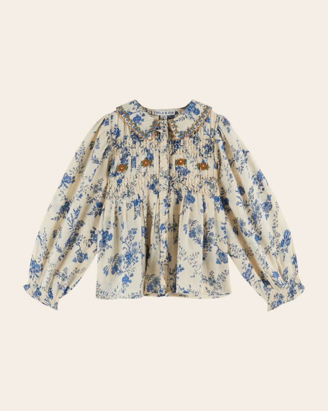 smockee blouse with embroidered collar orchid blue