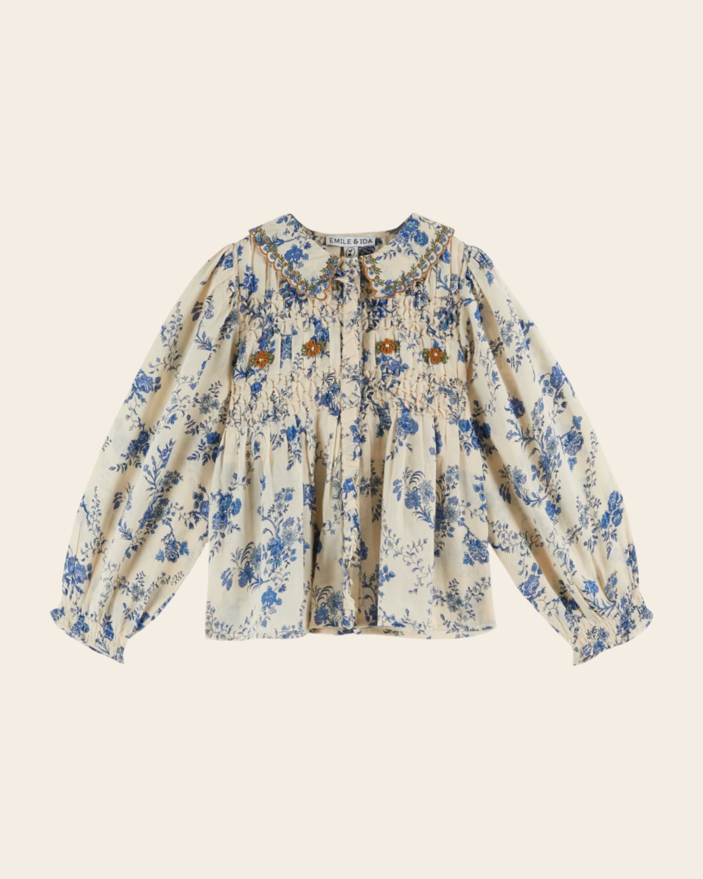 smockee blouse with embroidered collar orchid blue