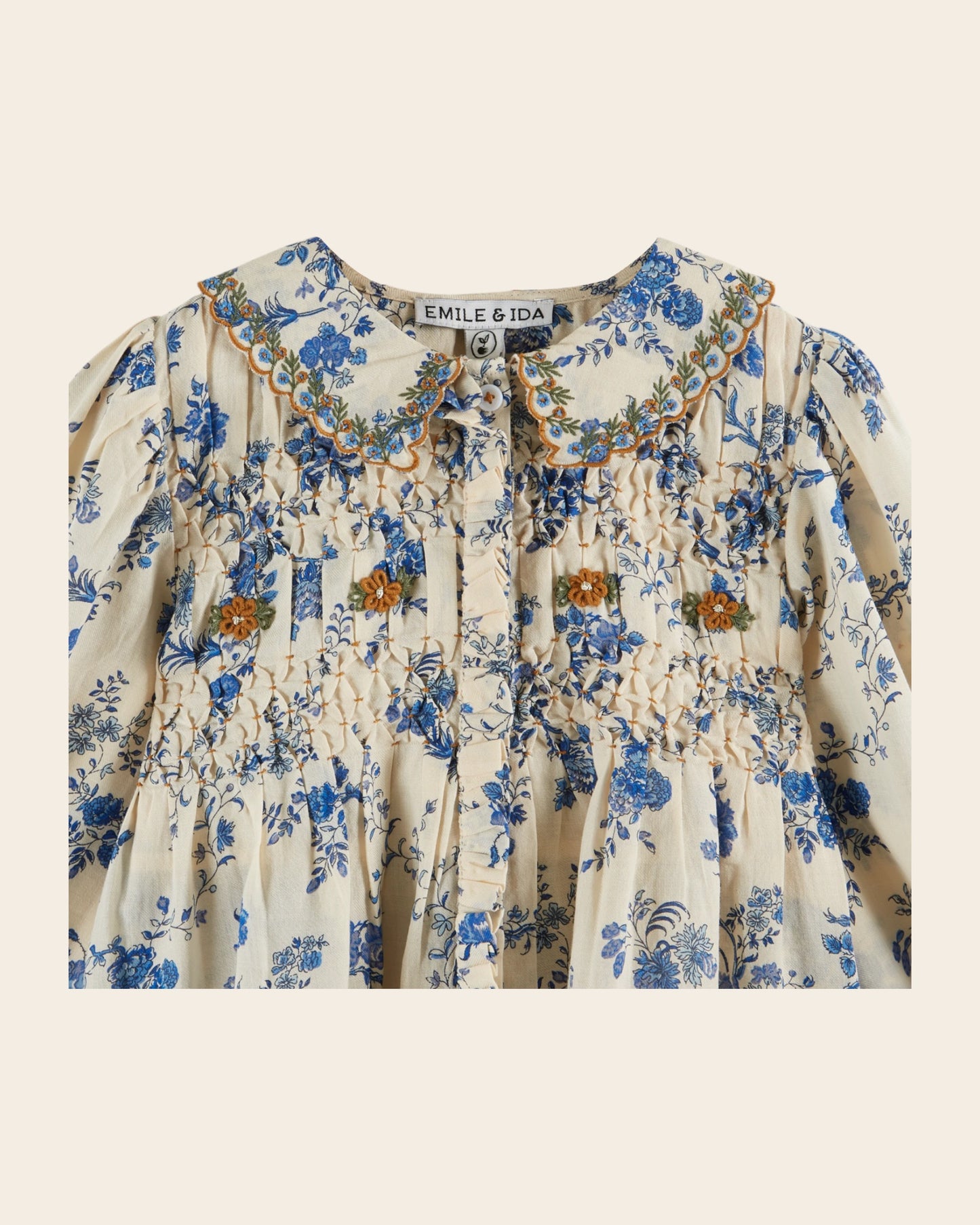 smockee blouse with embroidered collar orchid blue
