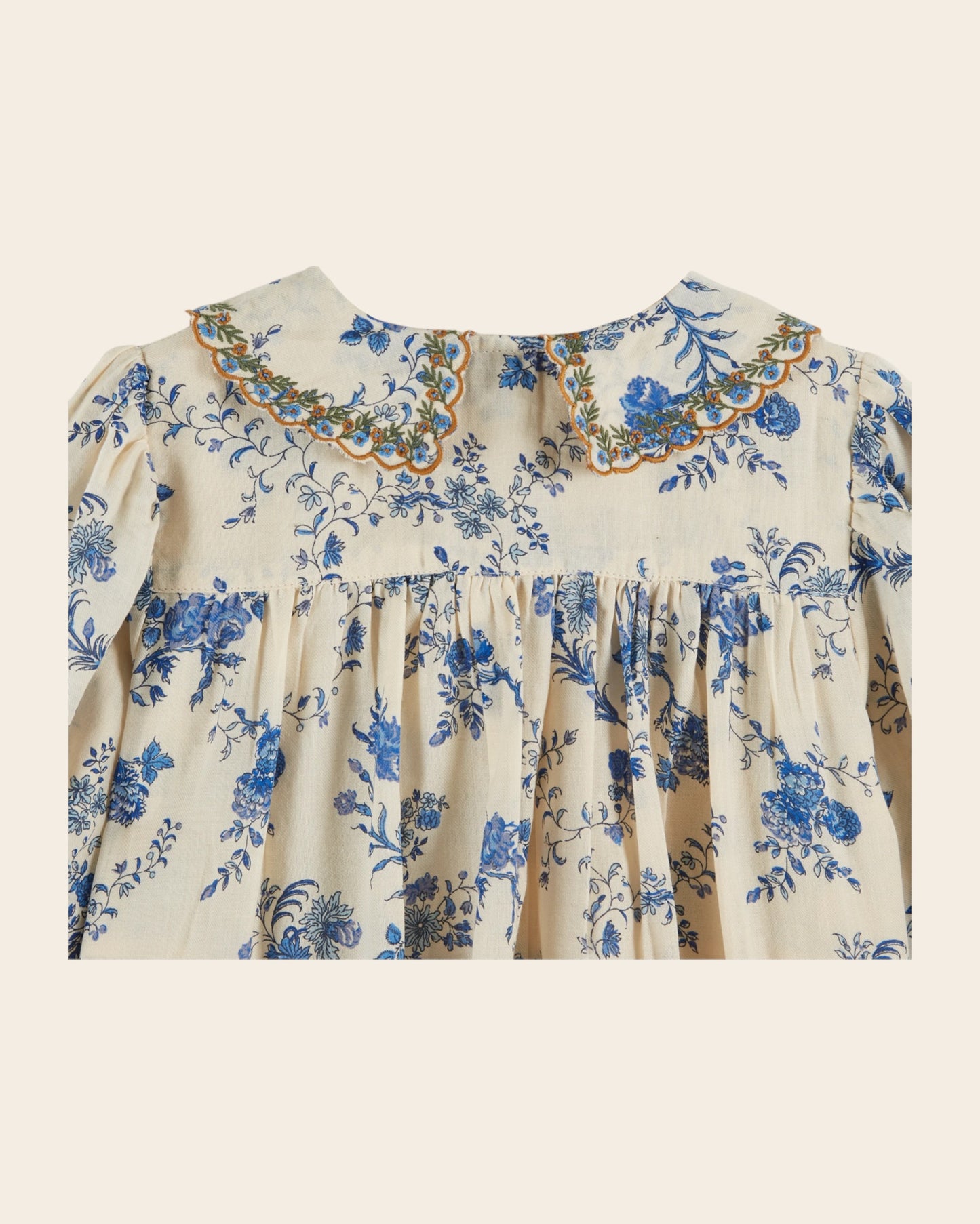smockee blouse with embroidered collar orchid blue