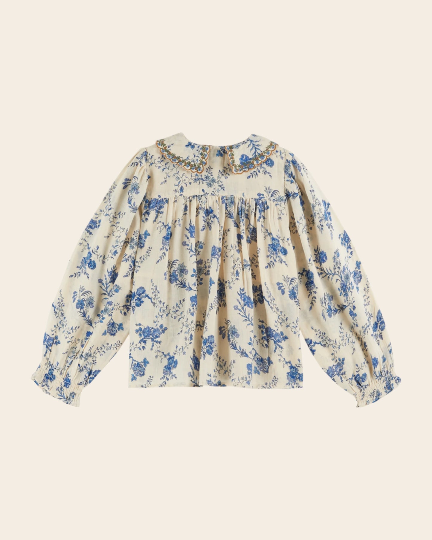 smockee blouse with embroidered collar orchid blue