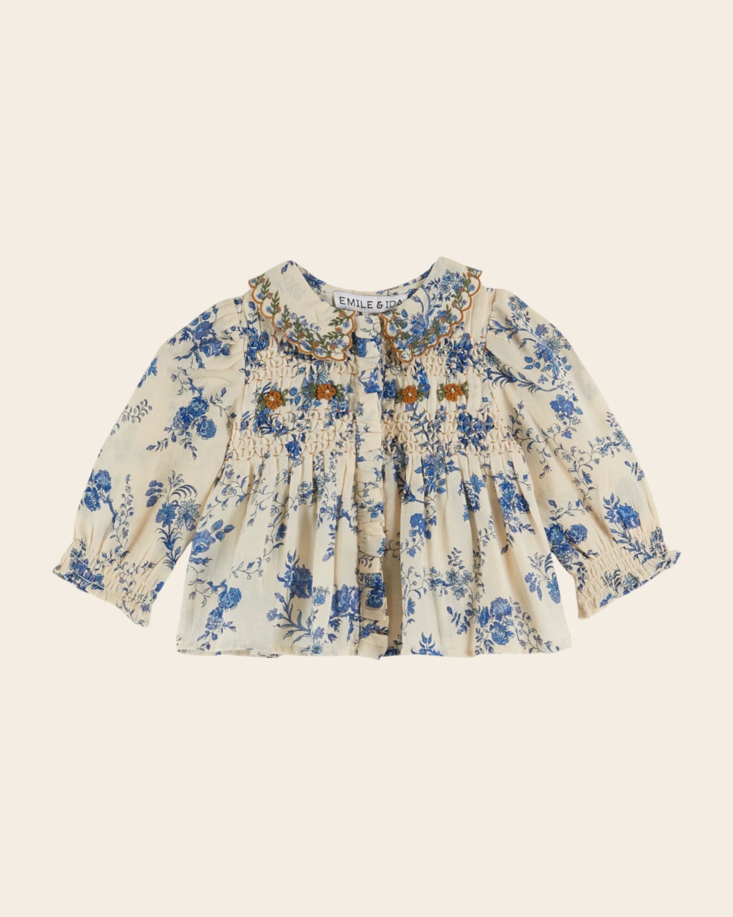 smockee blouse with embroidered collar orchid blue