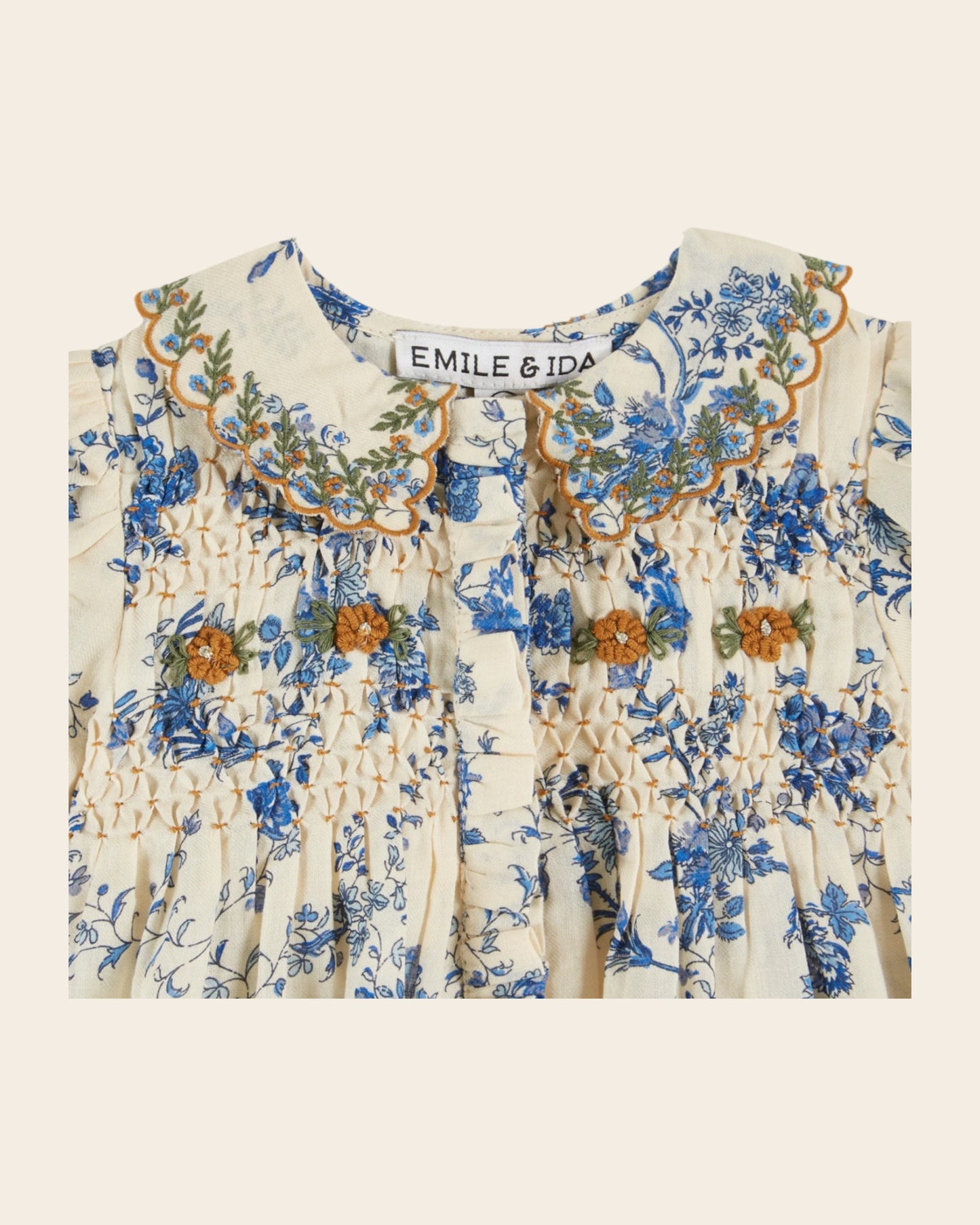 smockee blouse with embroidered collar orchid blue