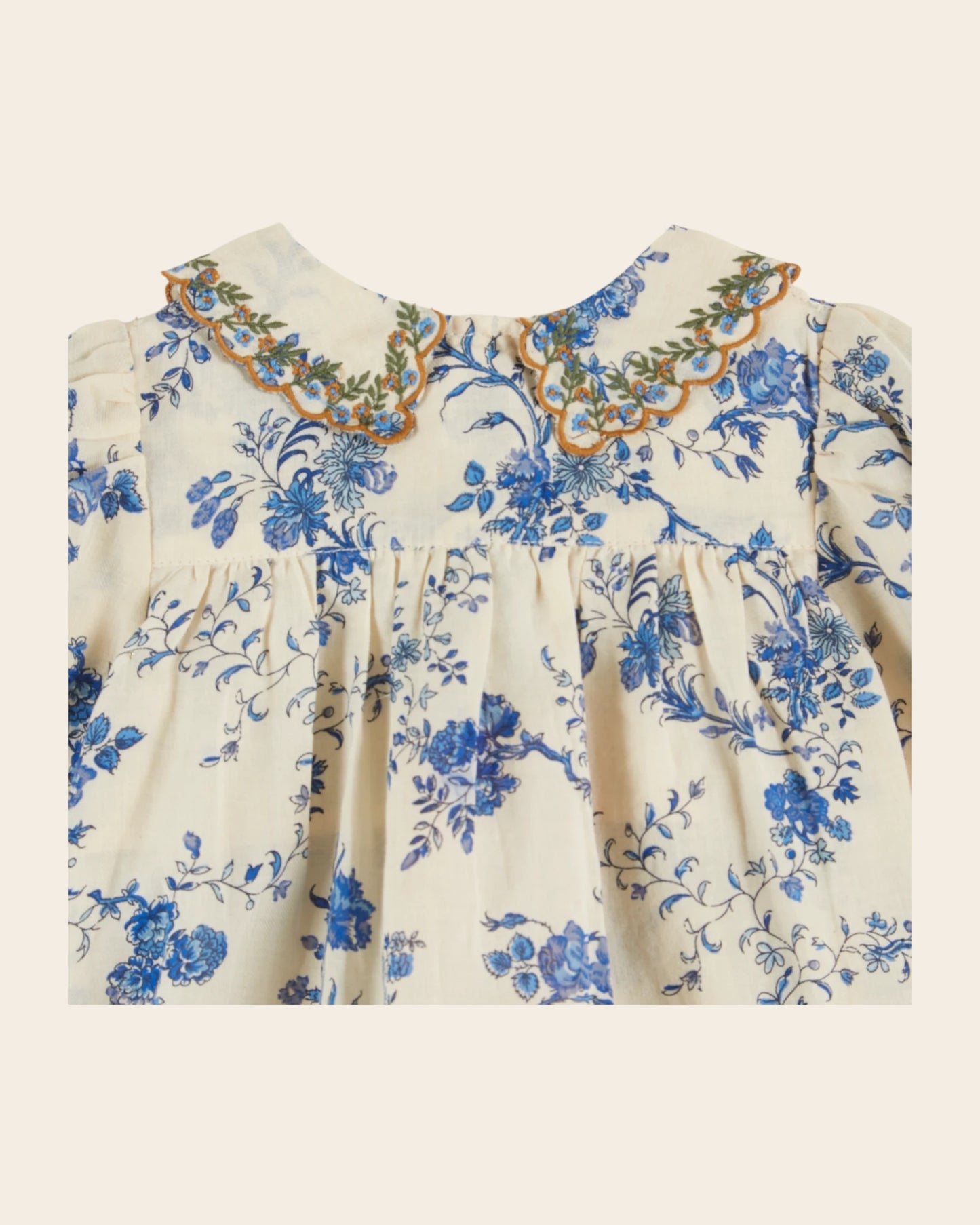 smockee blouse with embroidered collar orchid blue