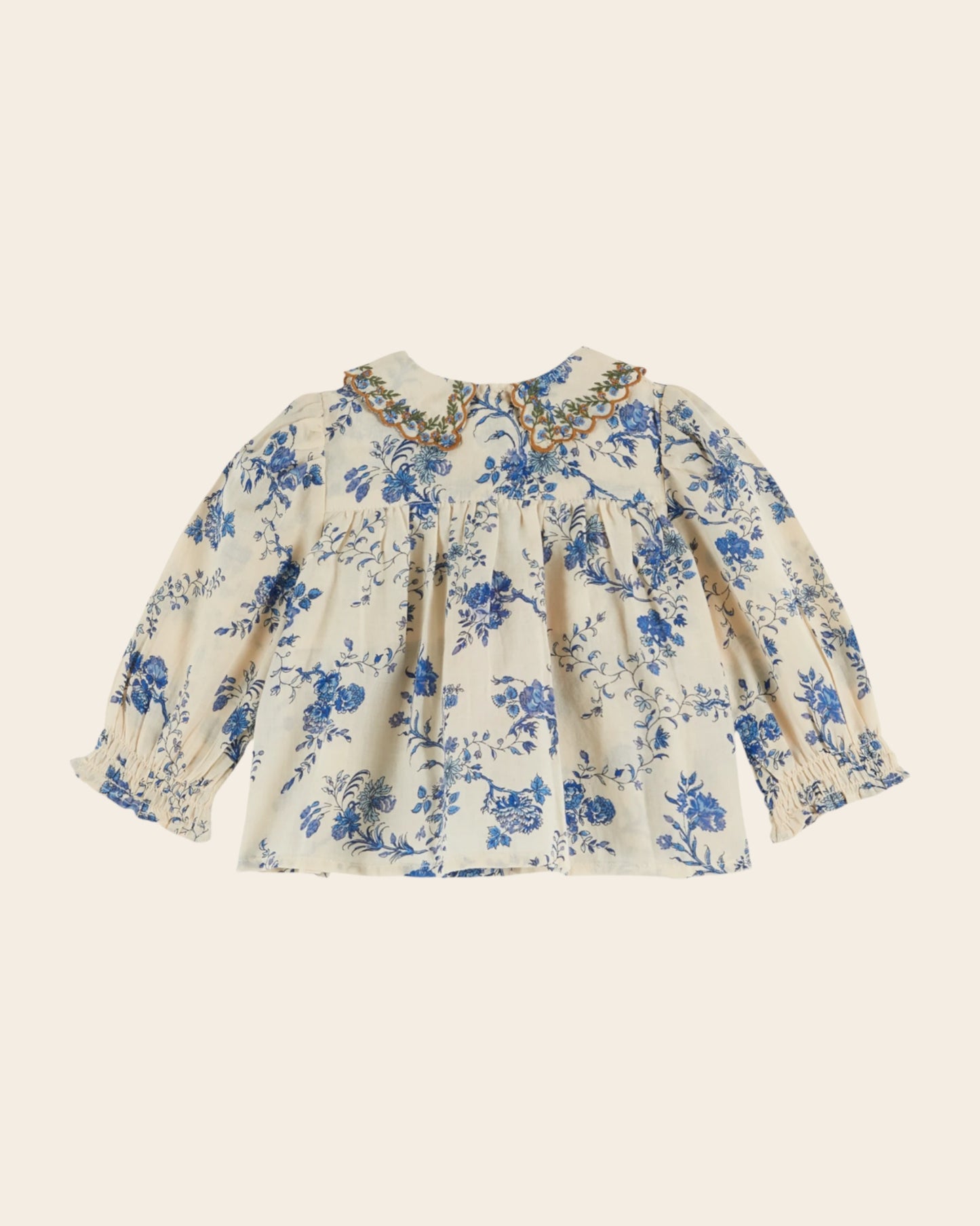 smockee blouse with embroidered collar orchid blue
