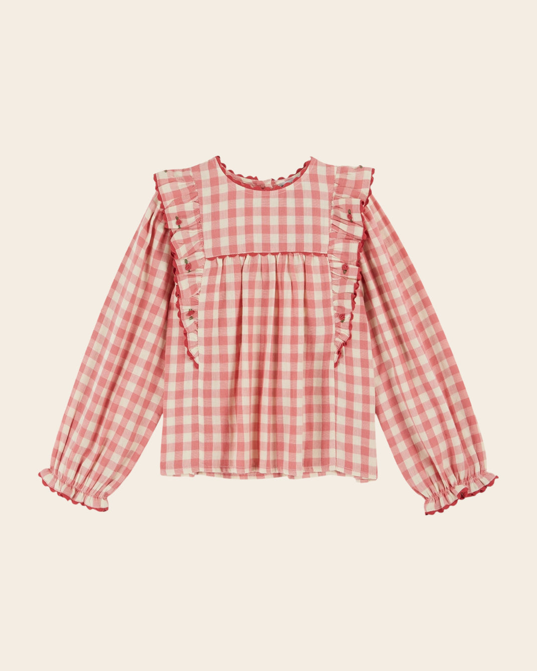 gingham ruffled gingham blouse