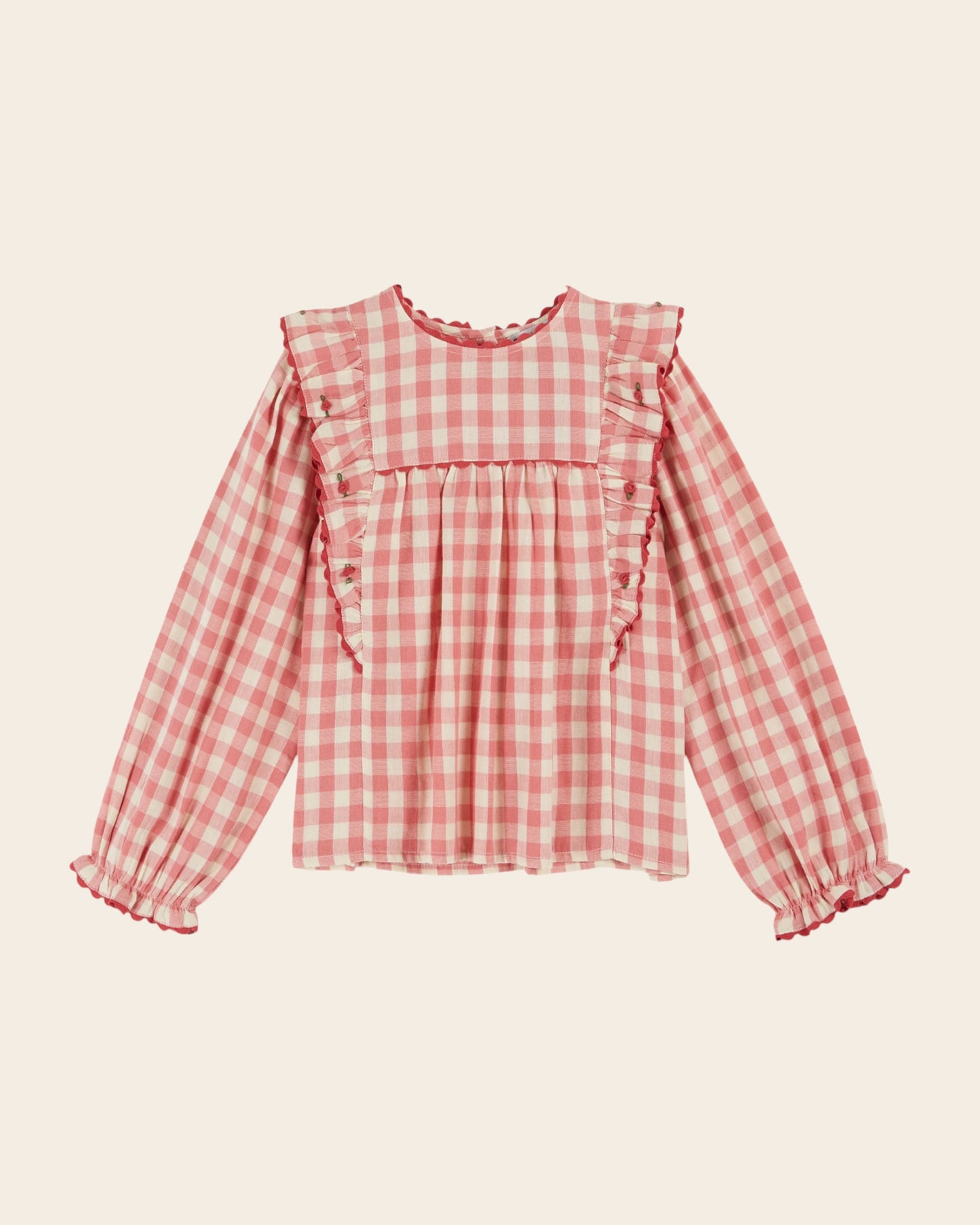 gingham ruffled gingham blouse