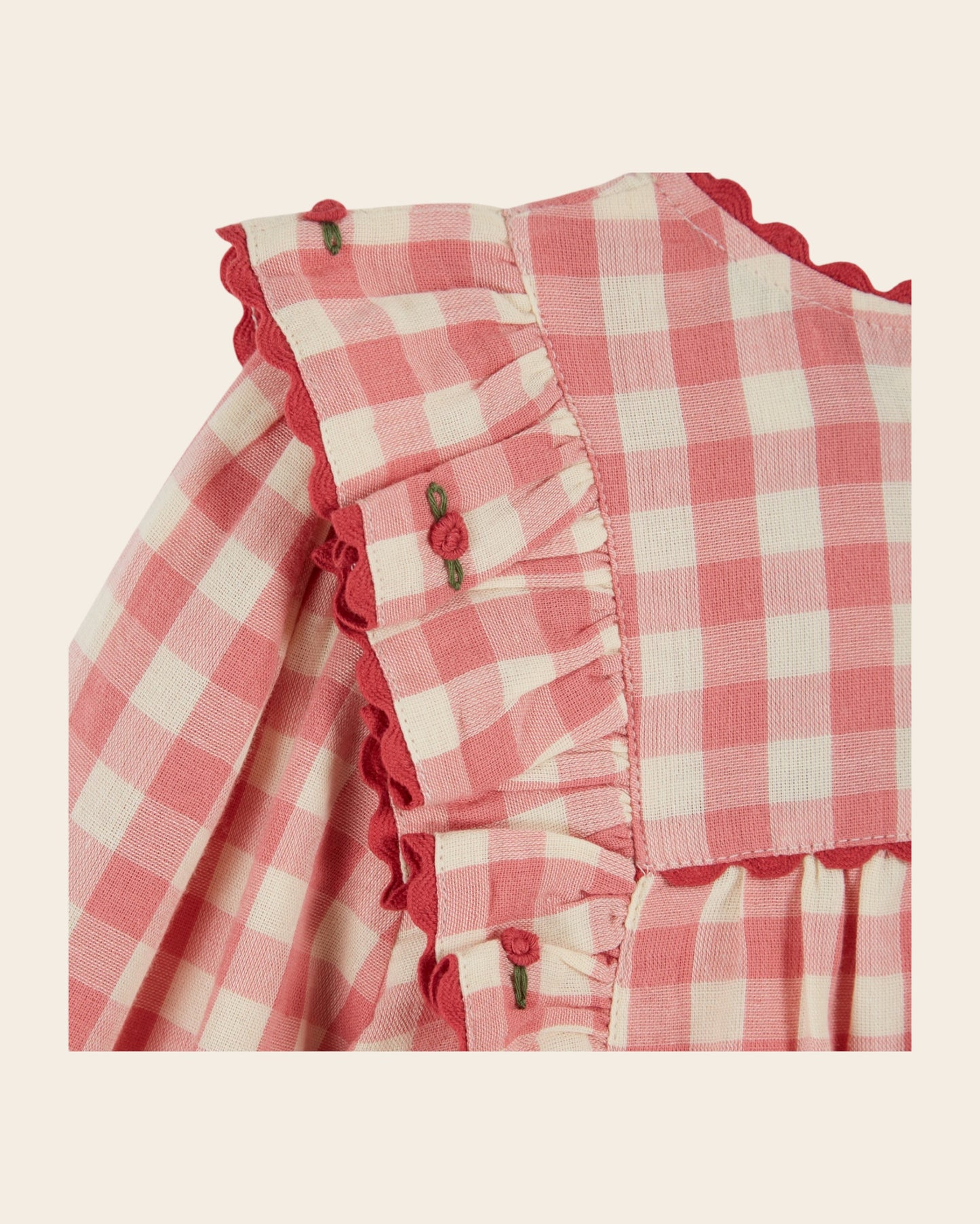 gingham ruffled gingham blouse