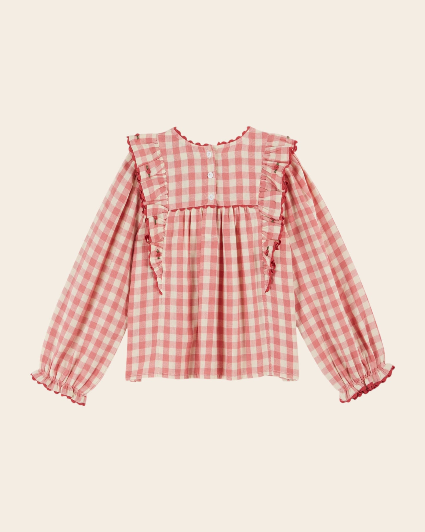 gingham ruffled gingham blouse