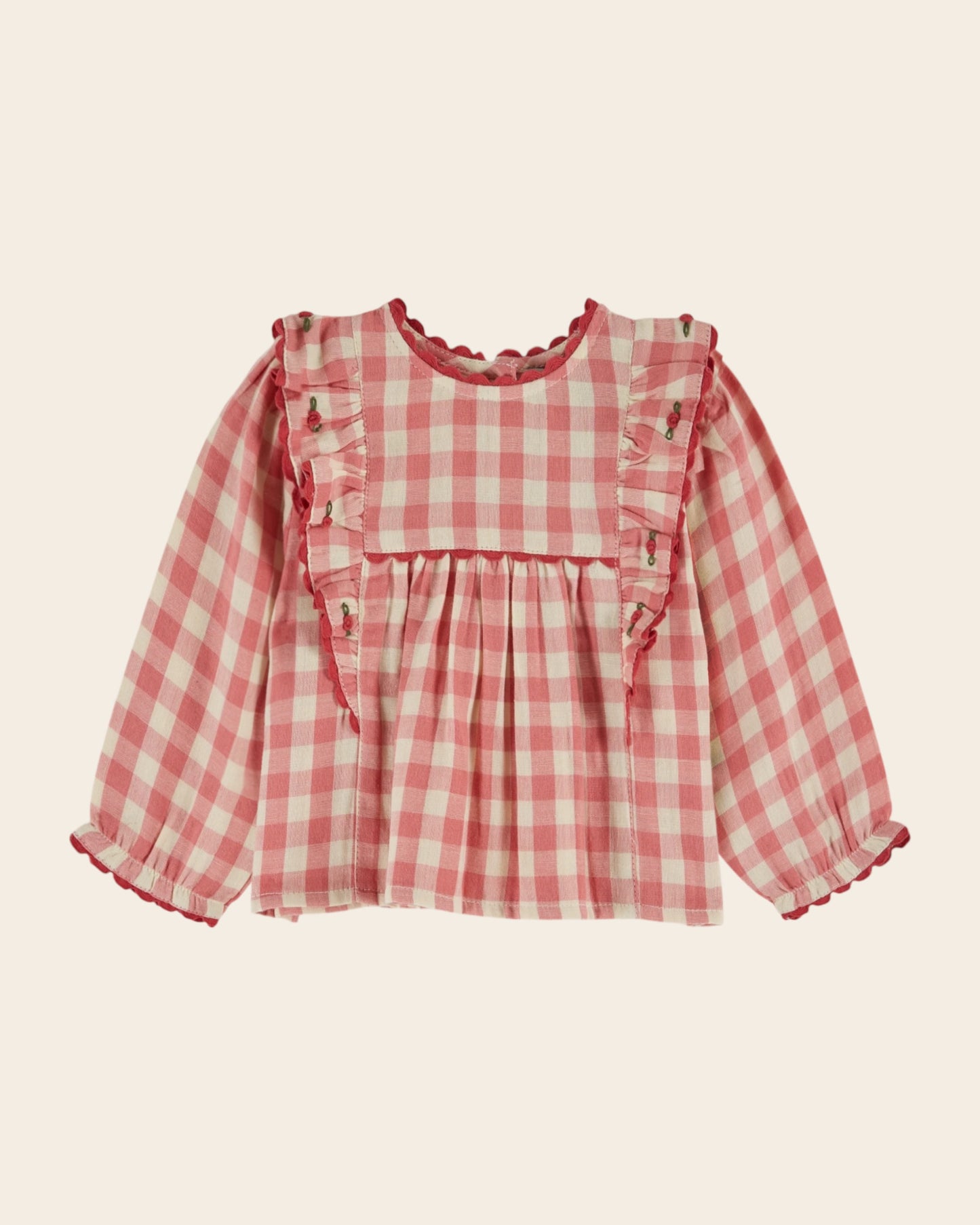 gingham ruffled gingham blouse
