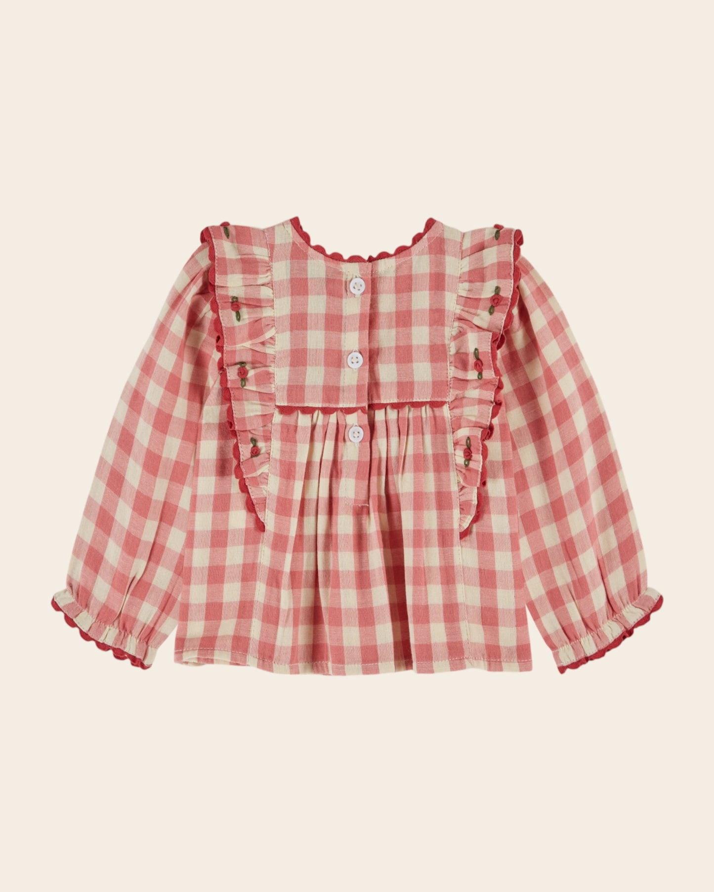 gingham ruffled gingham blouse